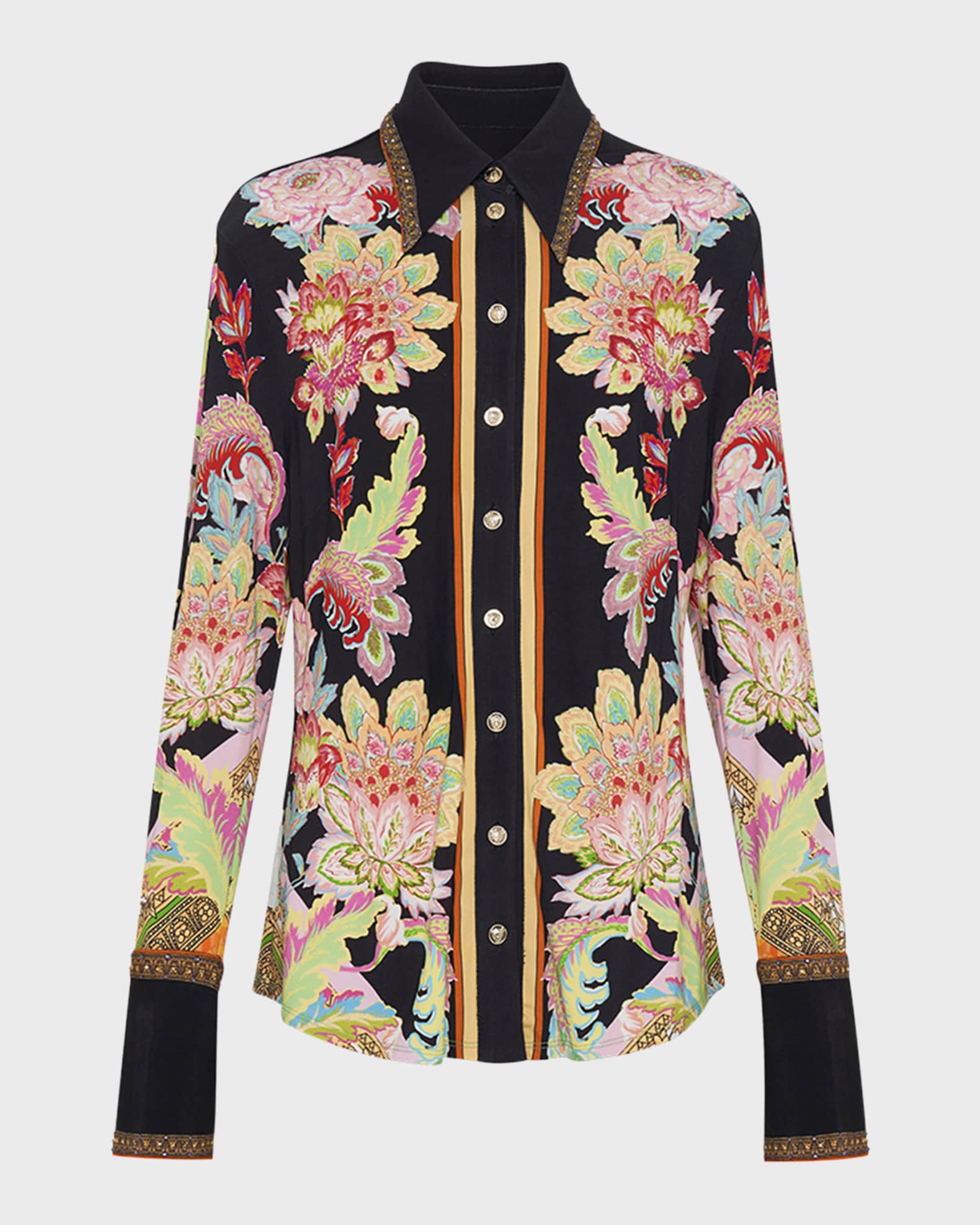 Camilla Fitted Jersey Knit ButtonFront Shirt Neiman Marcus