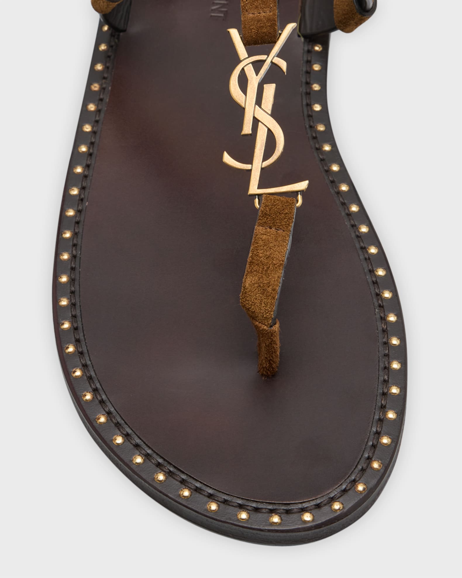Saint Laurent Men's Cassandre Leather Sandals | Neiman Marcus