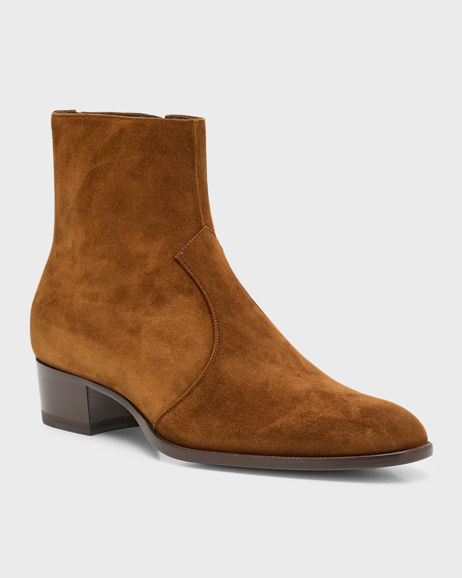 Saint Laurent Men s Wyatt 40 Suede Zip Ankle Boots Neiman Marcus