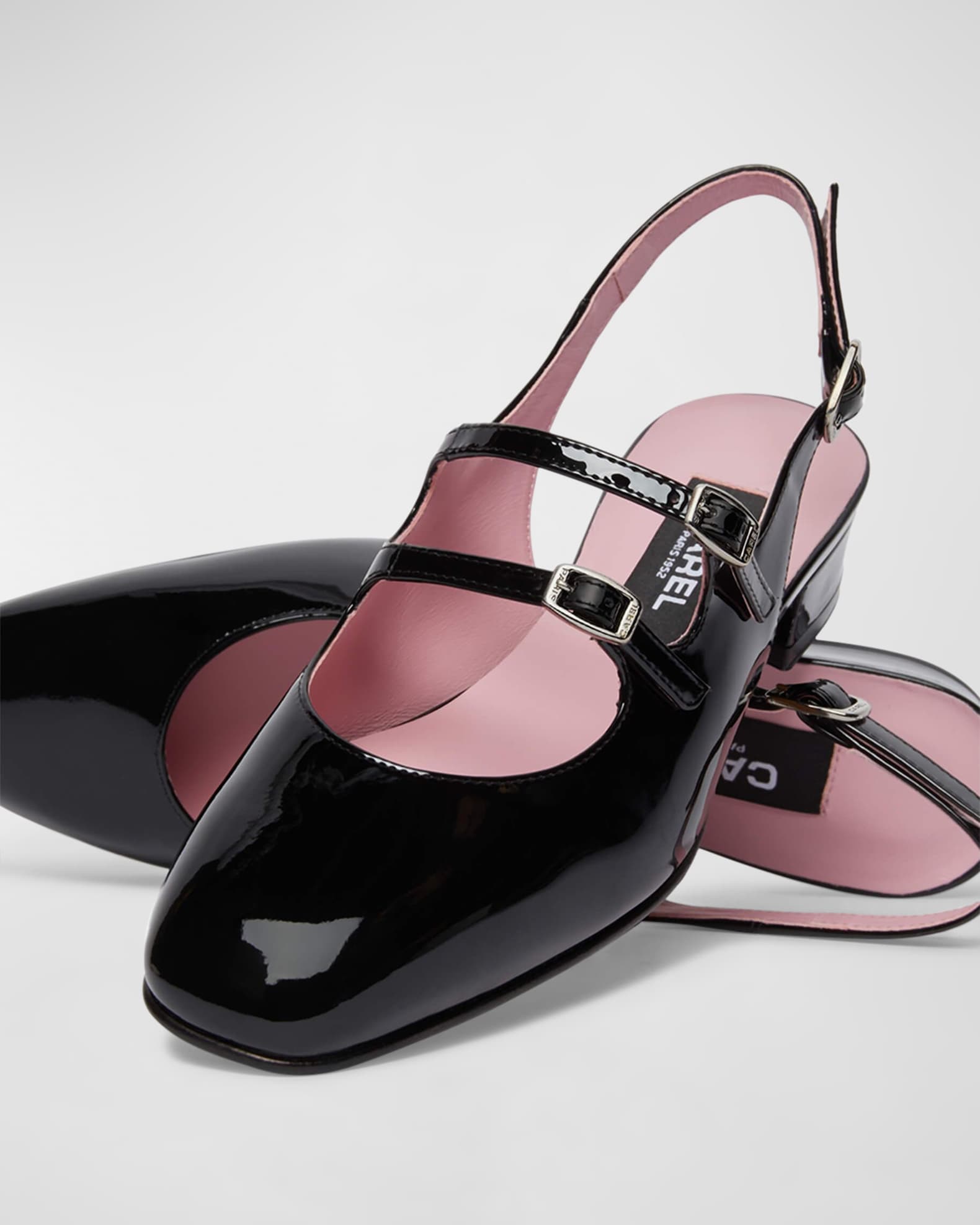 サンダル・ミュール CAREL 'Peche' Black Mary Jane Pumps in Patent Leather Woman Peche - Black patent leather slingback Mary Janes | Carel Paris