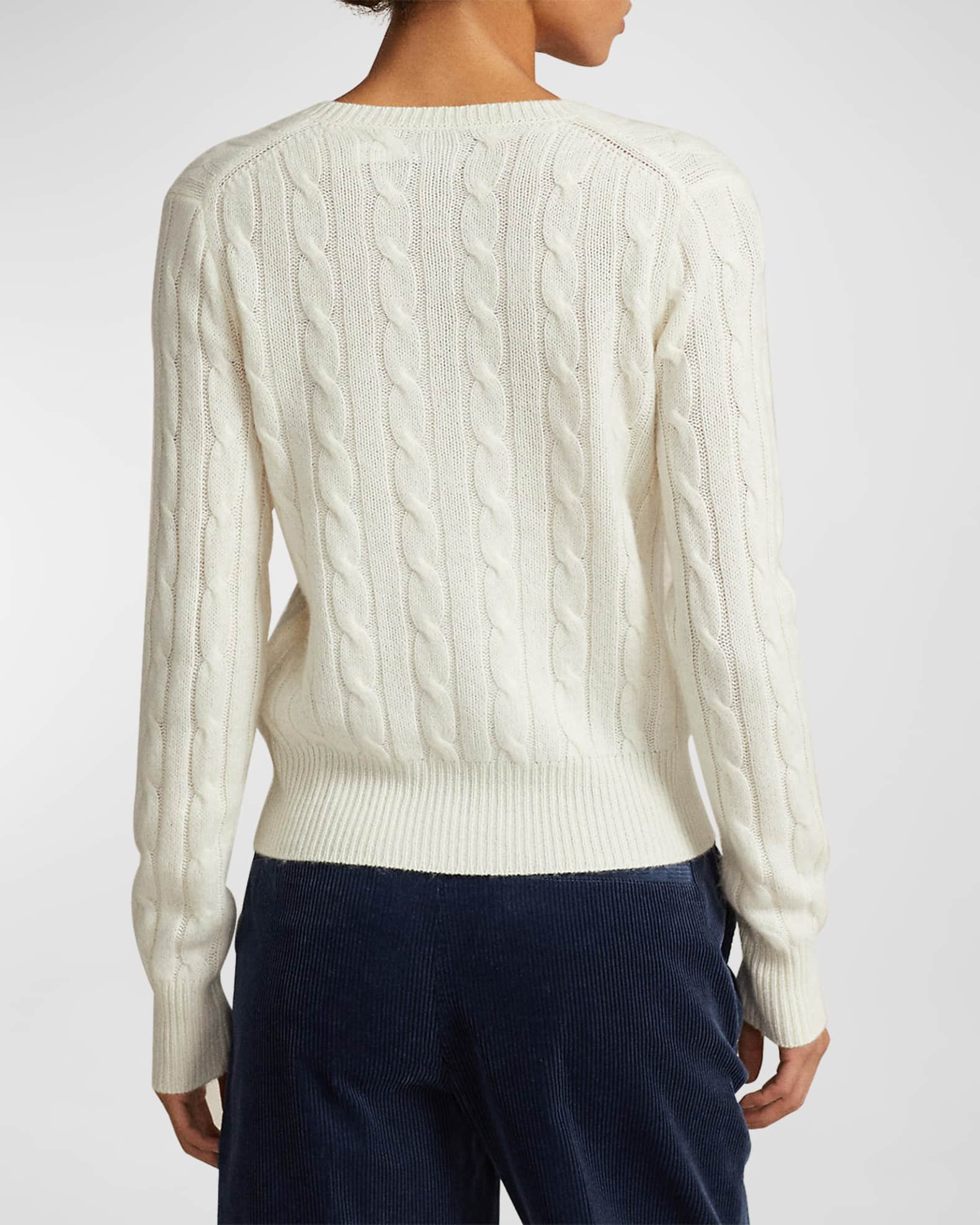 Ralph Lauren Women's Cable-Knit Cashmere Crewneck Cardigan - Size L in Cream
