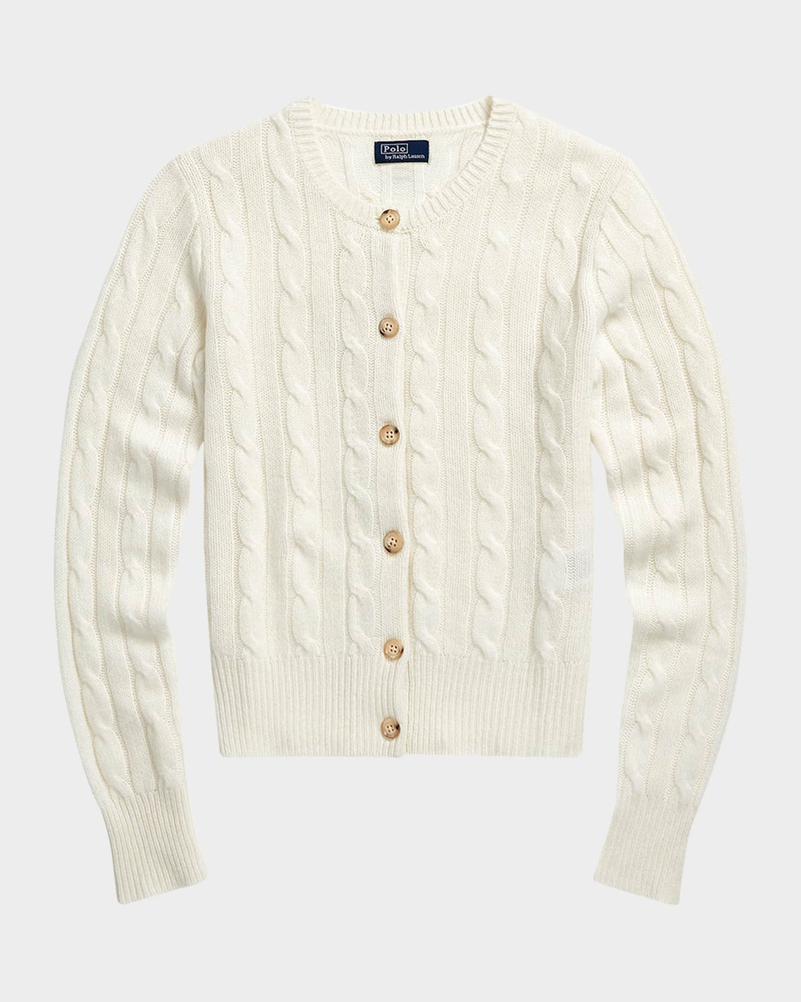 Ralph Lauren Women's Cable-Knit Cashmere Crewneck Cardigan - Size L in Cream