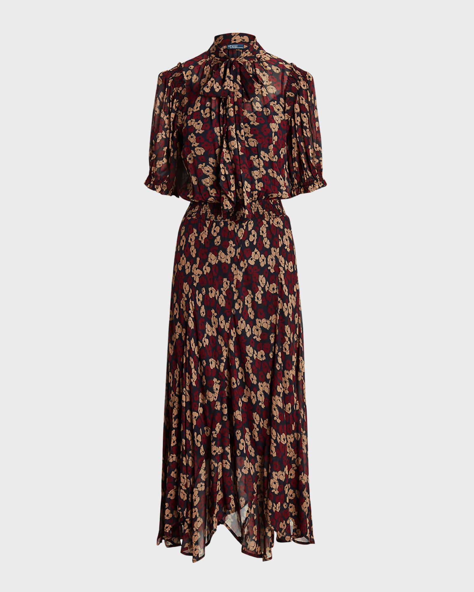 Polo Ralph Lauren Floral Tie-Neck Georgette Dress | Neiman Marcus