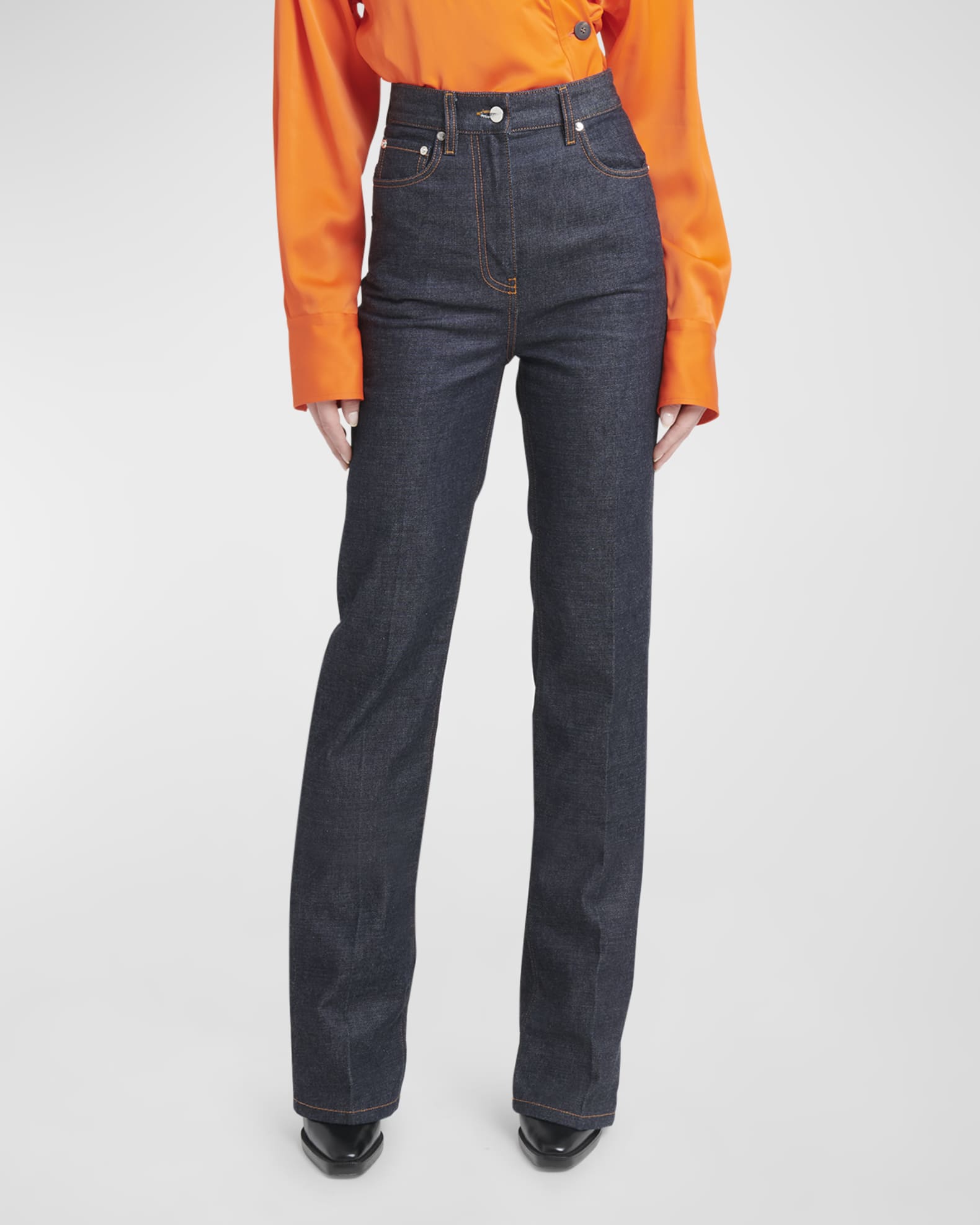 High-Rise 5-Pocket Bootcut-Leg Denim Pants 1