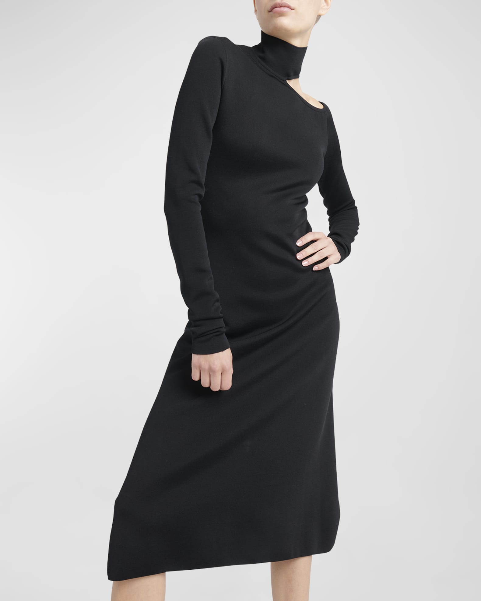 Ferragamo Turtleneck Cold-Shoulder Long-Sleeve Midi Sweater Dress ...