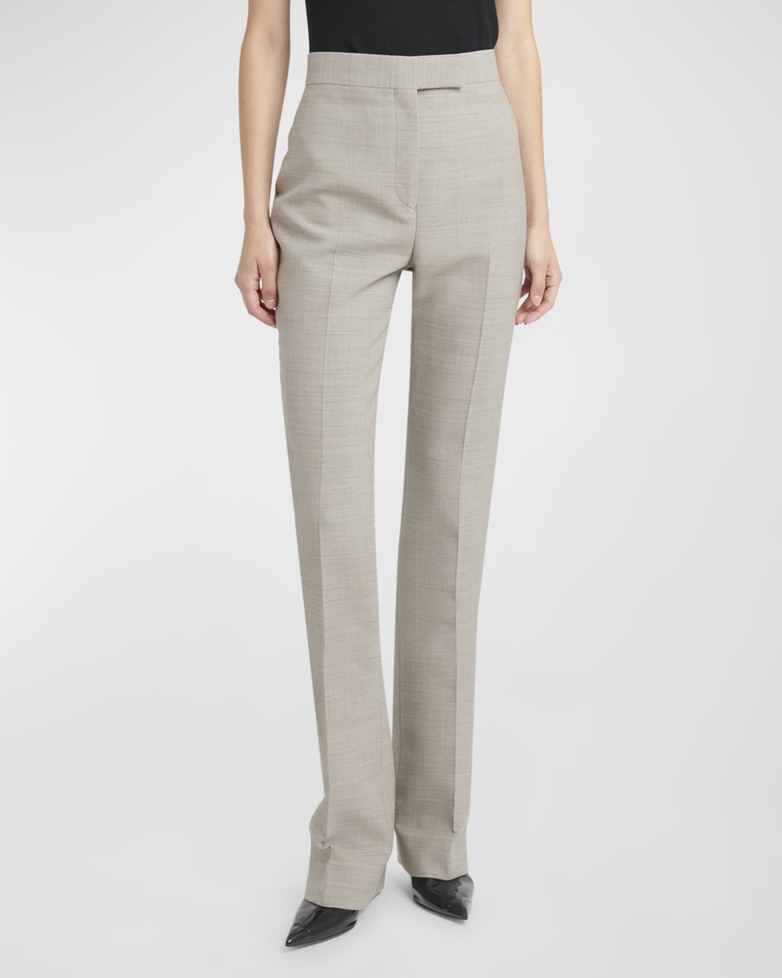 High-rise straight-leg wool pants