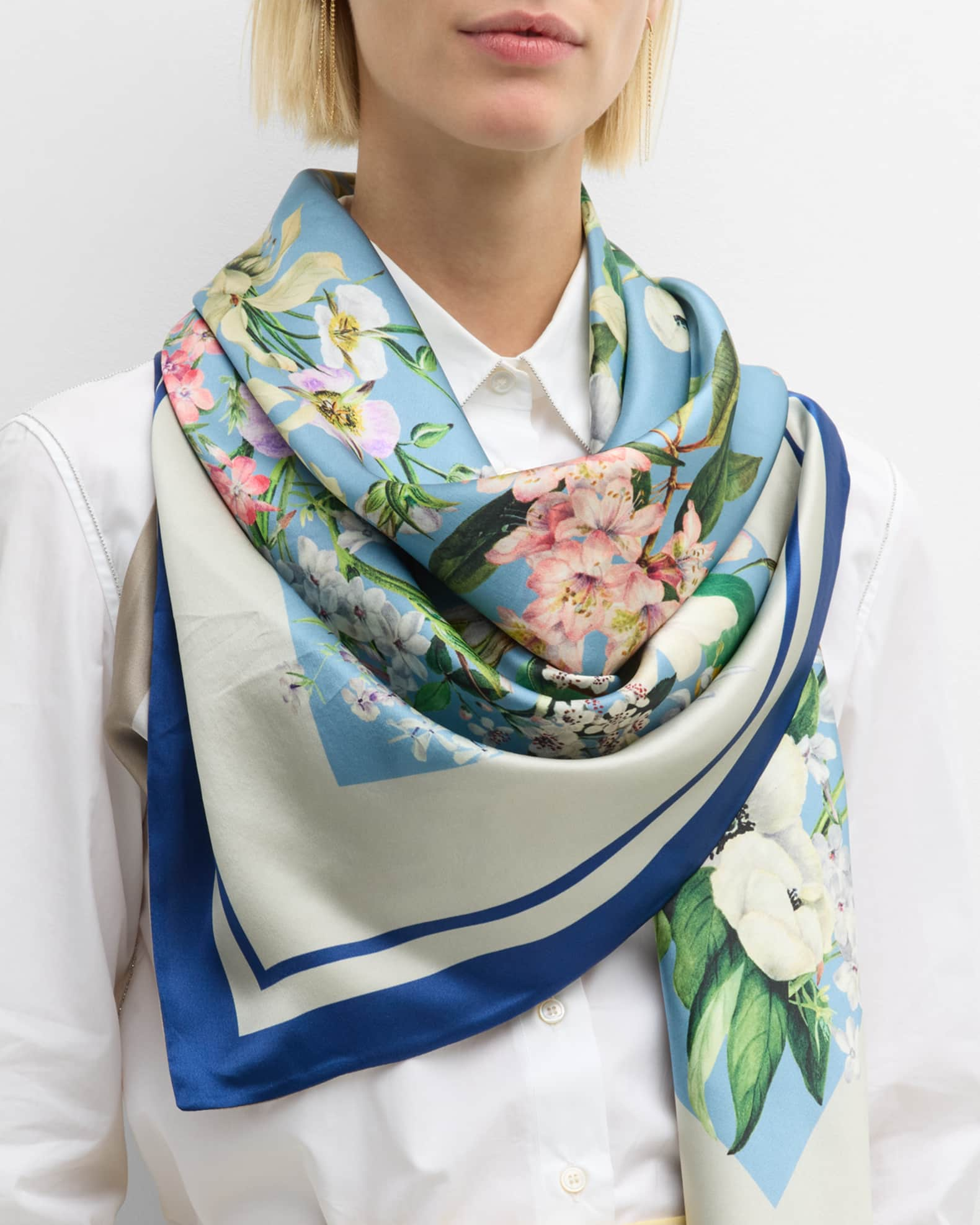 Leopard Print Velvet & Blue Floral Silk Reversible Scarf | Park