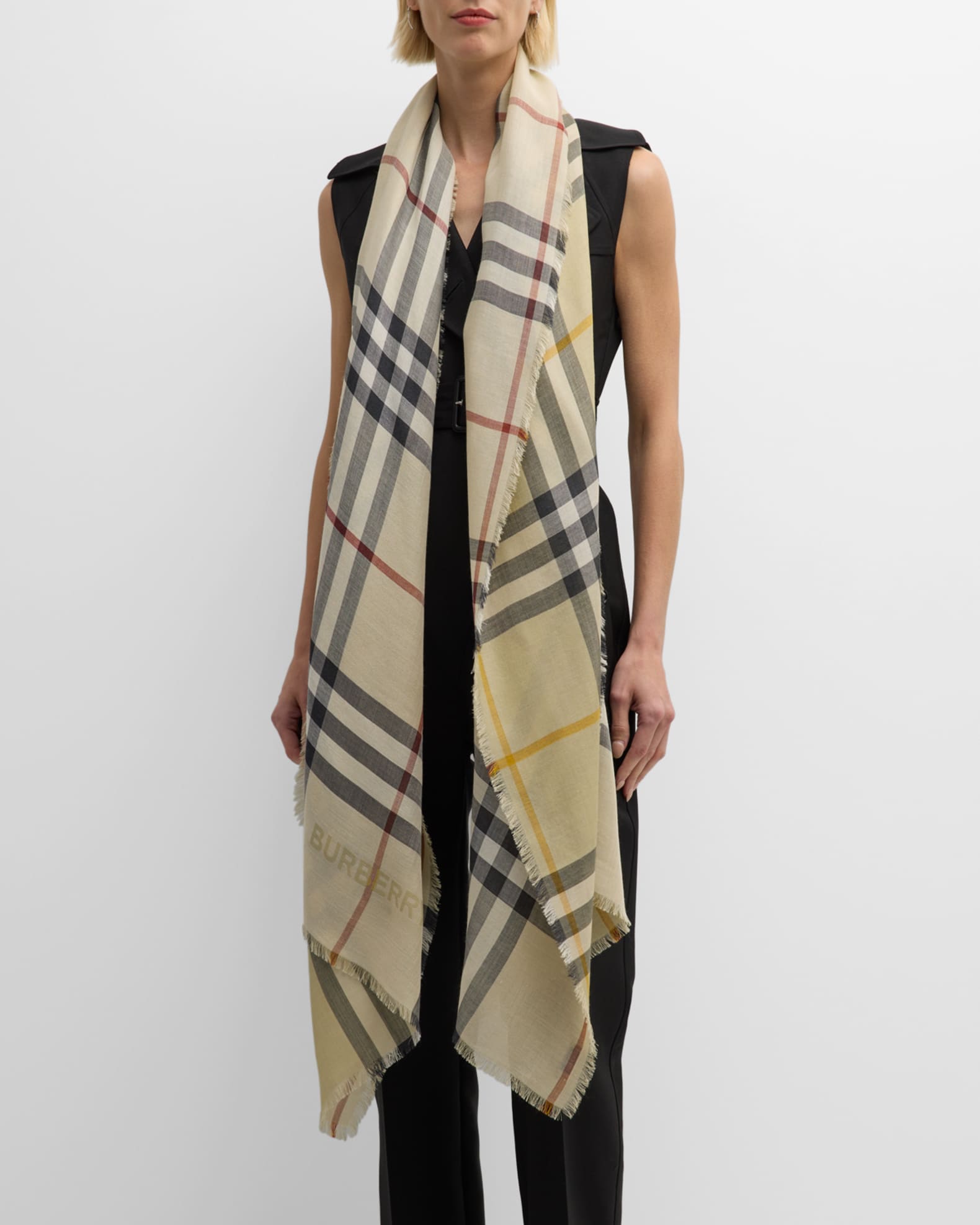 Checked wool-blend scarf