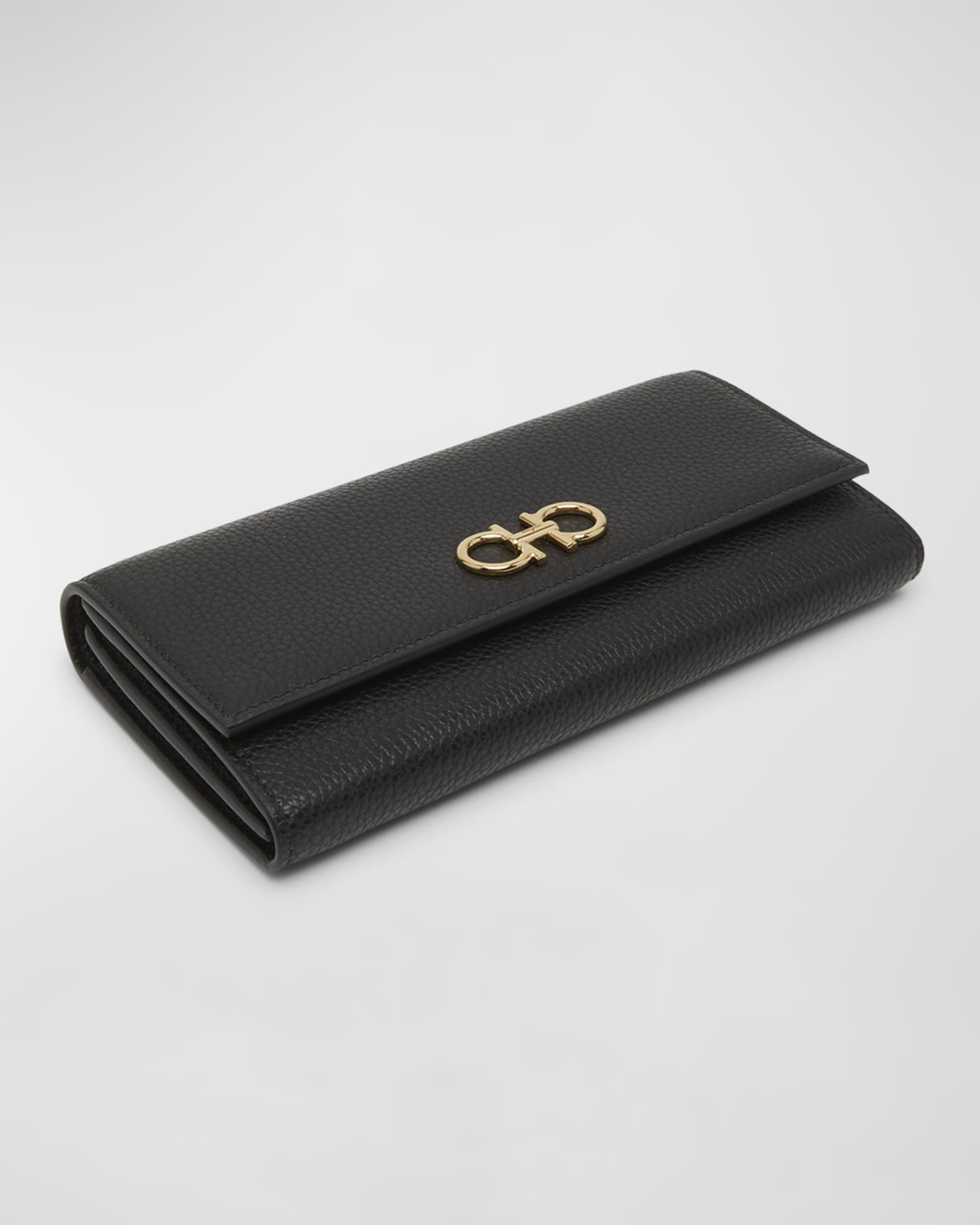 Ferragamo Gancino Flap Leather Wallet with Chain Strap