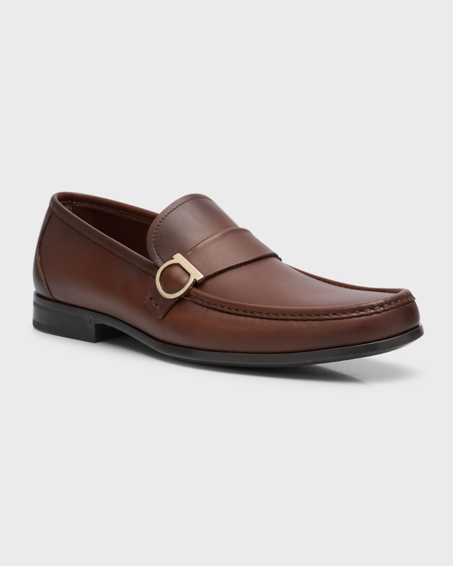 Salvatore Ferragamo Duomo Leather Gancio Loafers Cuoio