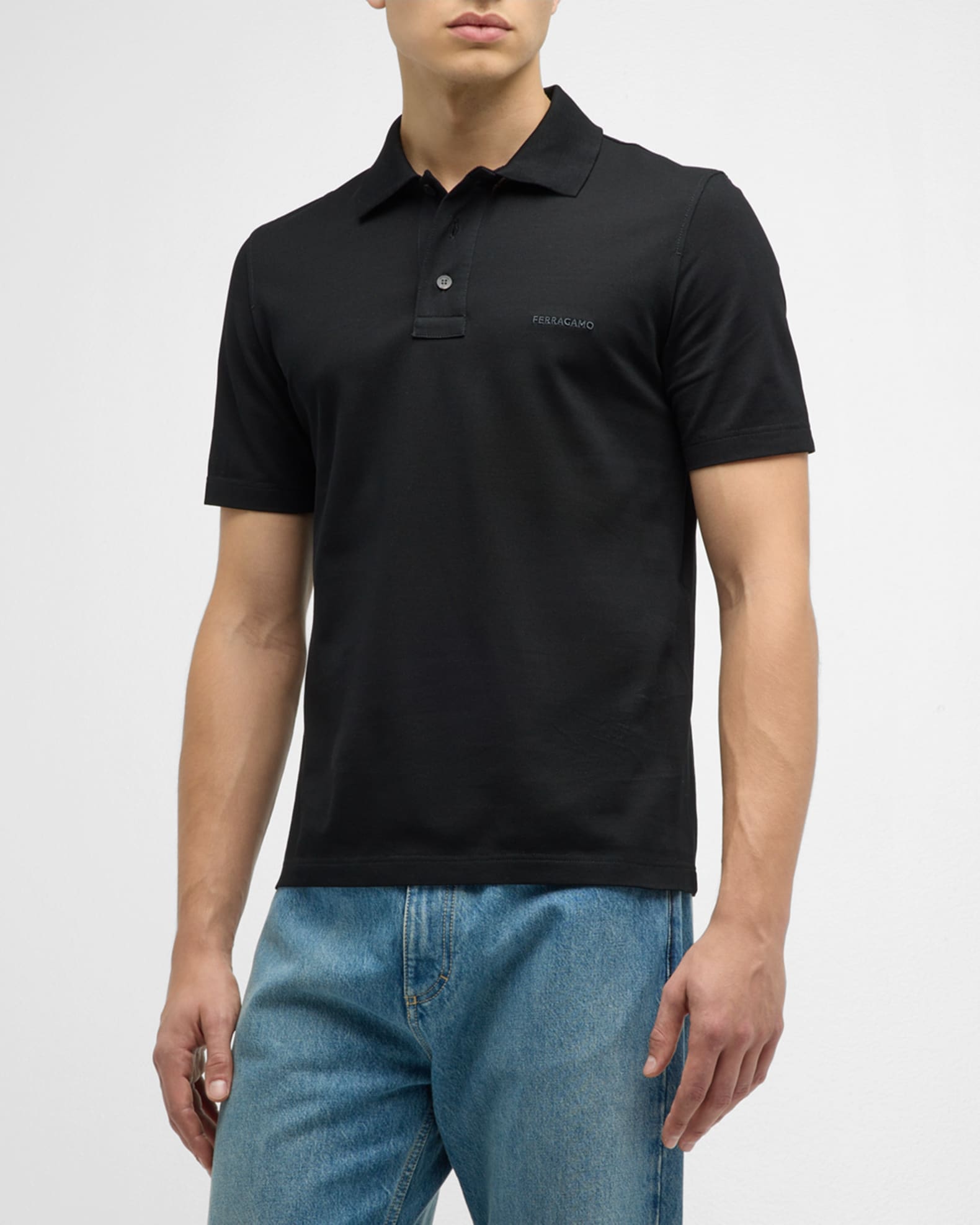 Tシャツ・カットソー SALVATORE FERRAGAMO Graphite Cotton Blend Polo Shirt Ferragamo Men's Cotton Logo Polo | Neiman Marcus