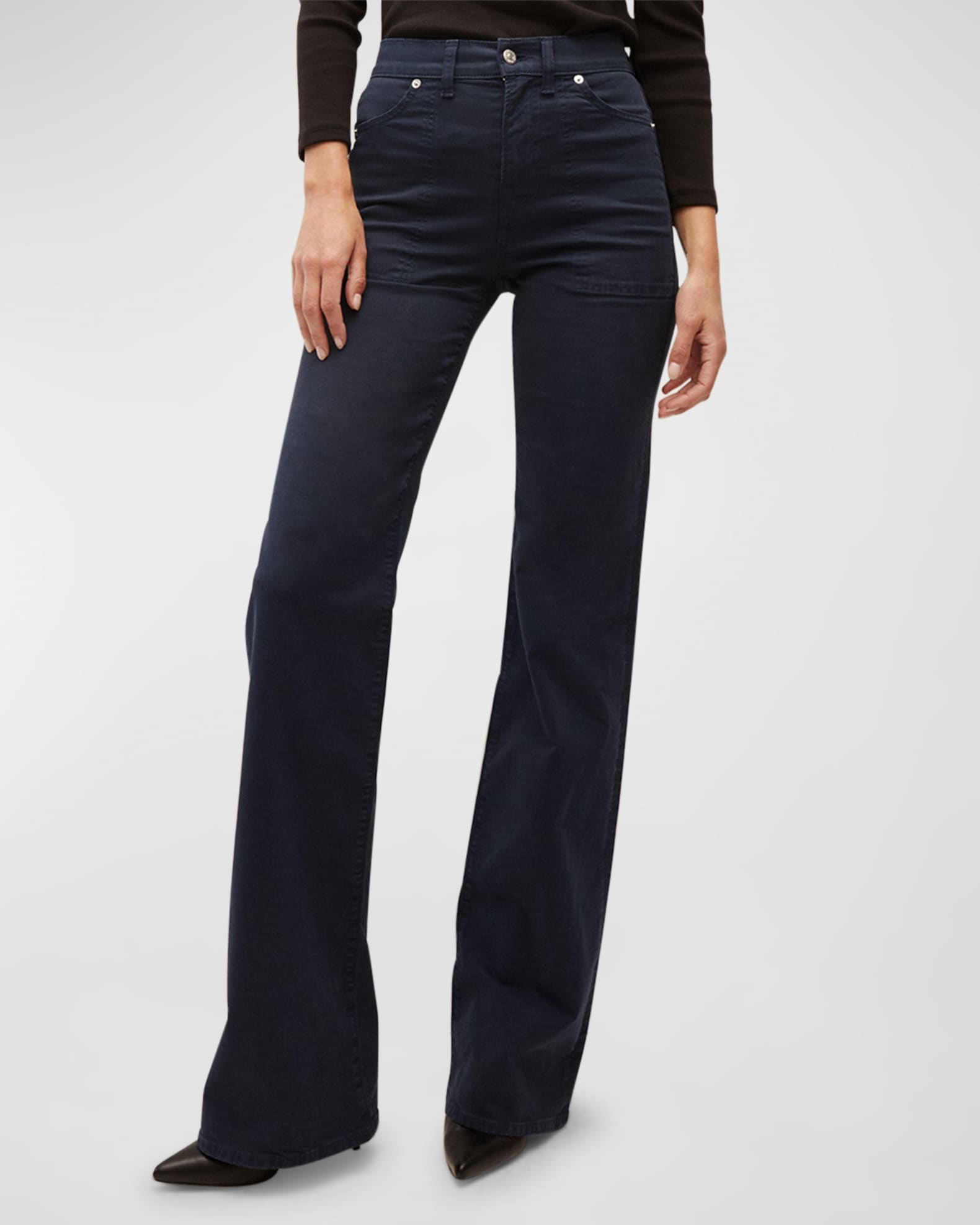 Veronica Beard Crosbie Wide-Leg Patch Pocket Jeans | Neiman Marcus