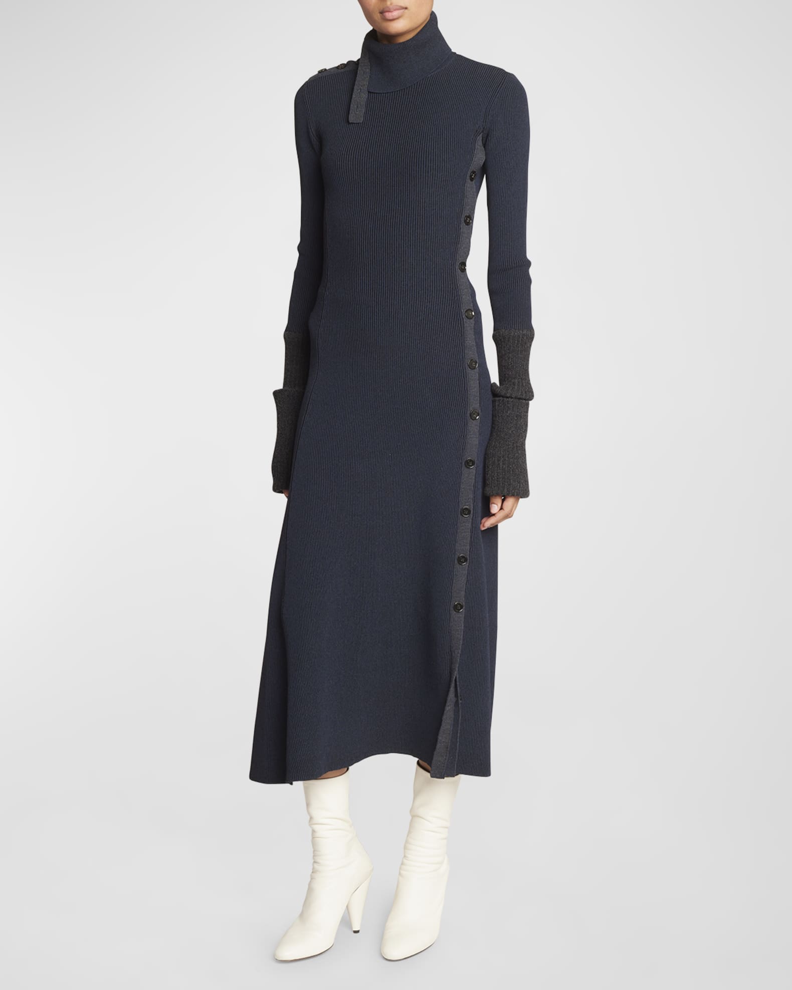 Louis Vuitton Leather Accent Snap Button Dress, Black, 40