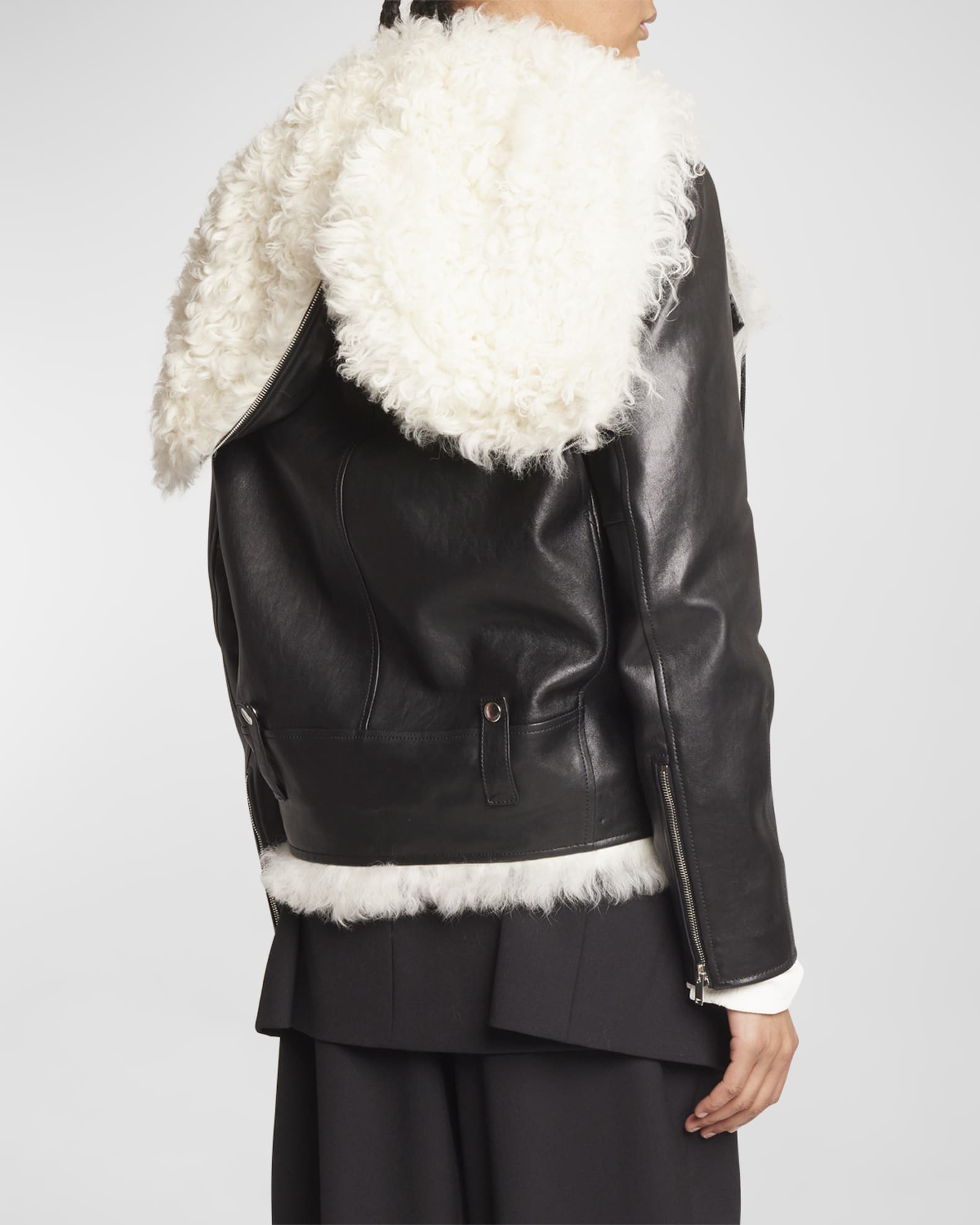 Proenza Schouler Leather Motorcycle Jacket with Shearling Lining ...