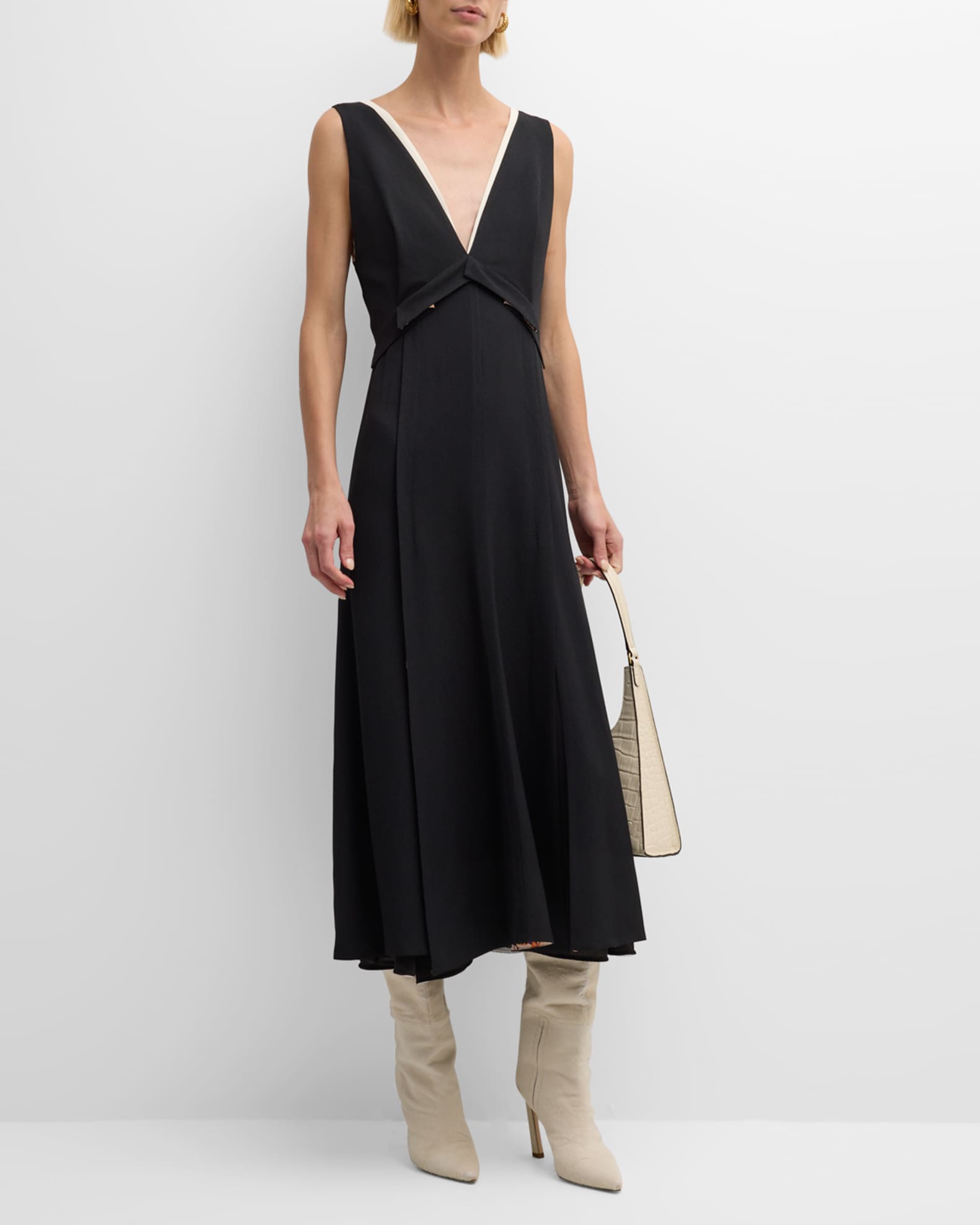 Proenza Schouler Women's Floral Inset Two-Tone Midi-Dress - Black - Size 6