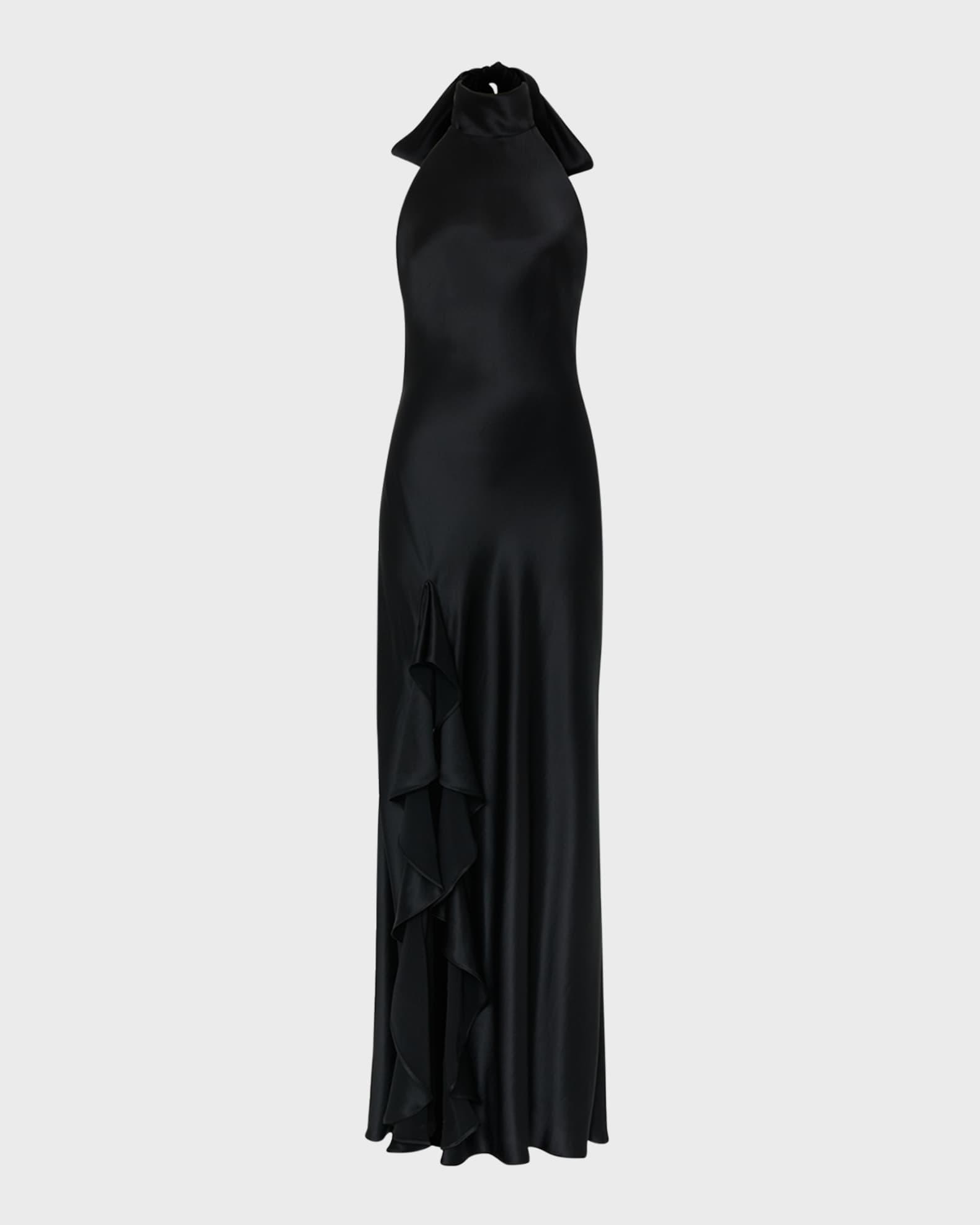 Milly Roux Ruffle Satin Halter Gown | Neiman Marcus