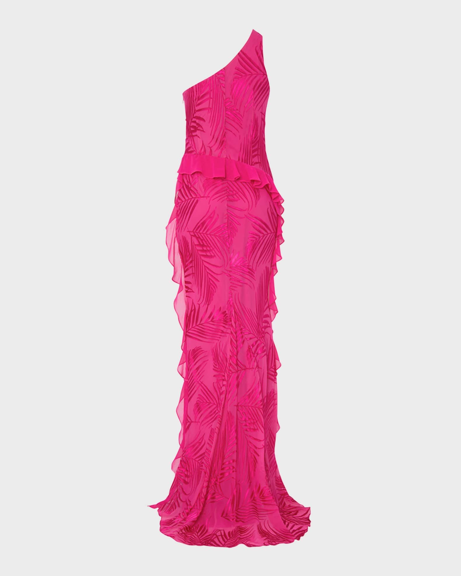 Milly Ryanna One-Shoulder Ruffle Chiffon Devore Gown | Neiman Marcus