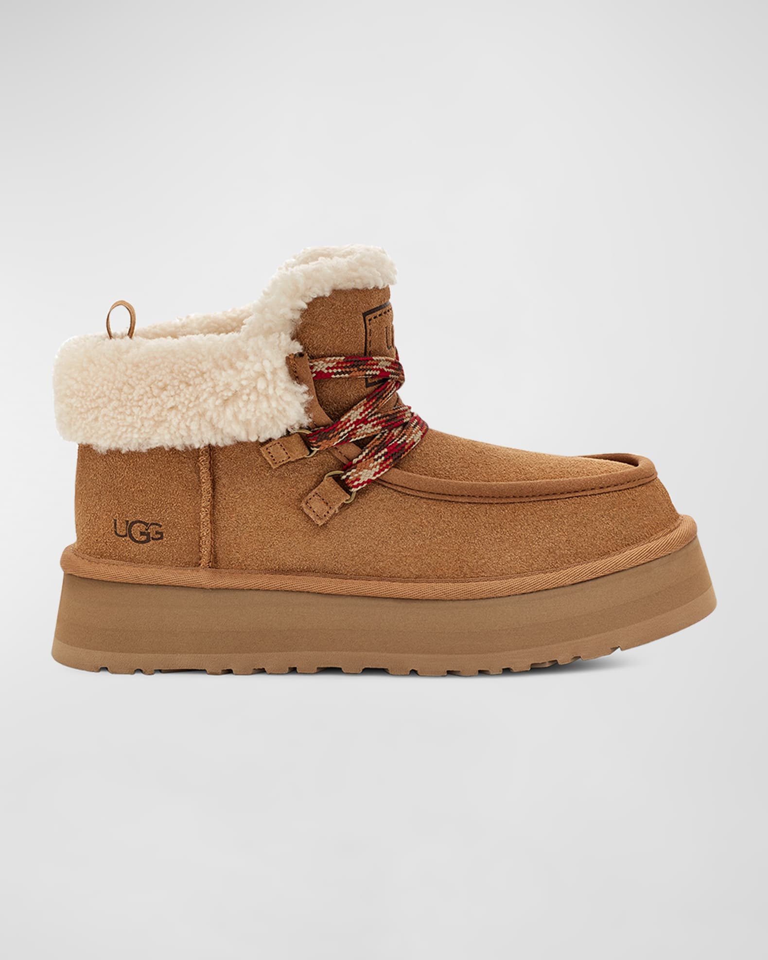 UGG Funkarra Suede Shearling Lace-Up Booties | Neiman Marcus