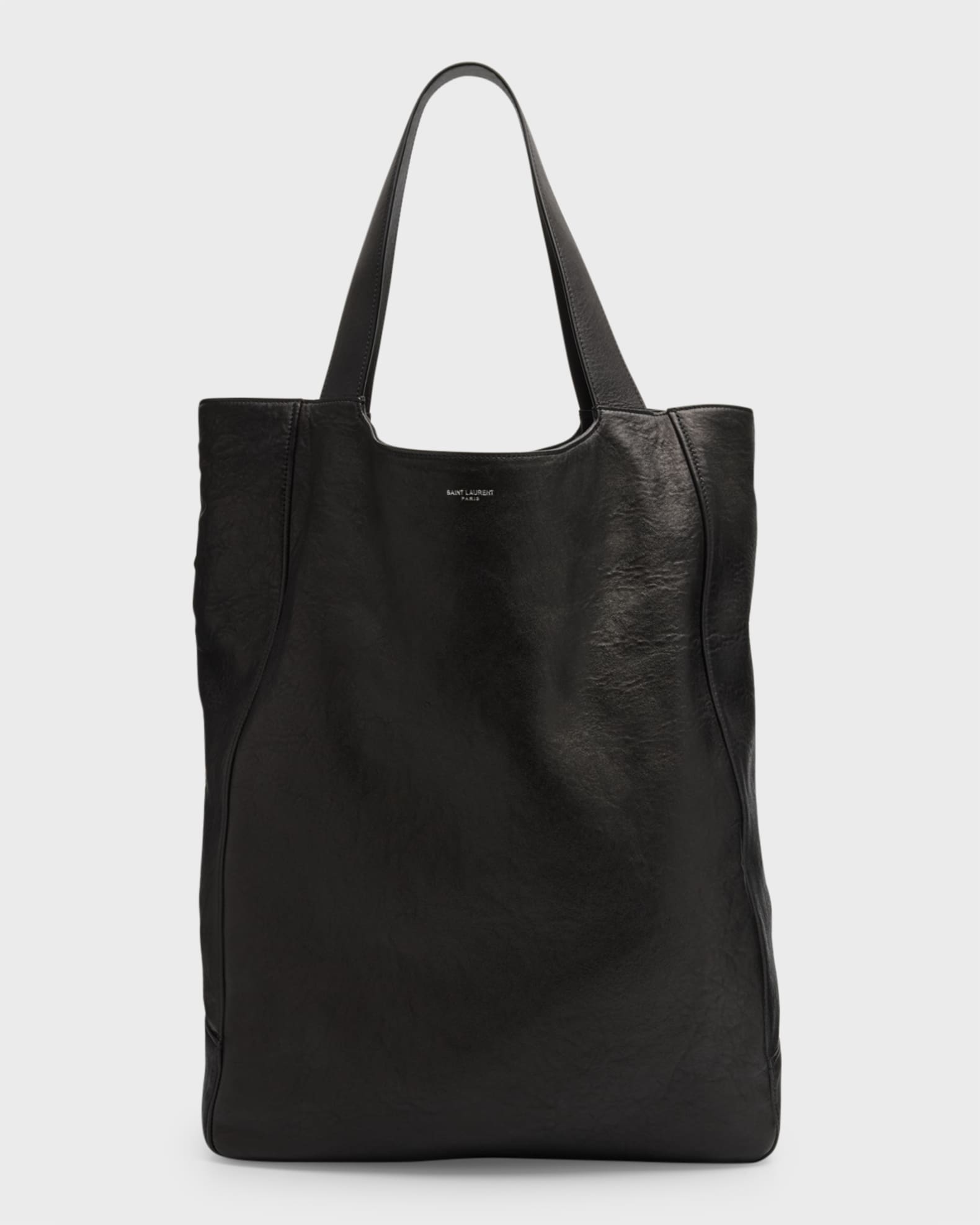 Saint Laurent logo print Full Grain Leather Tote Bag Black