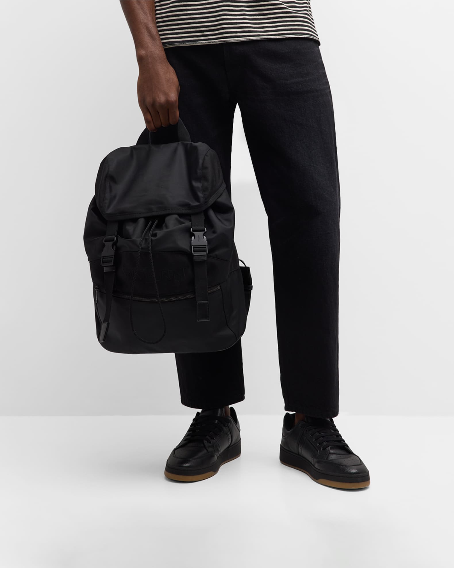 Nylon and leather backpack best sale