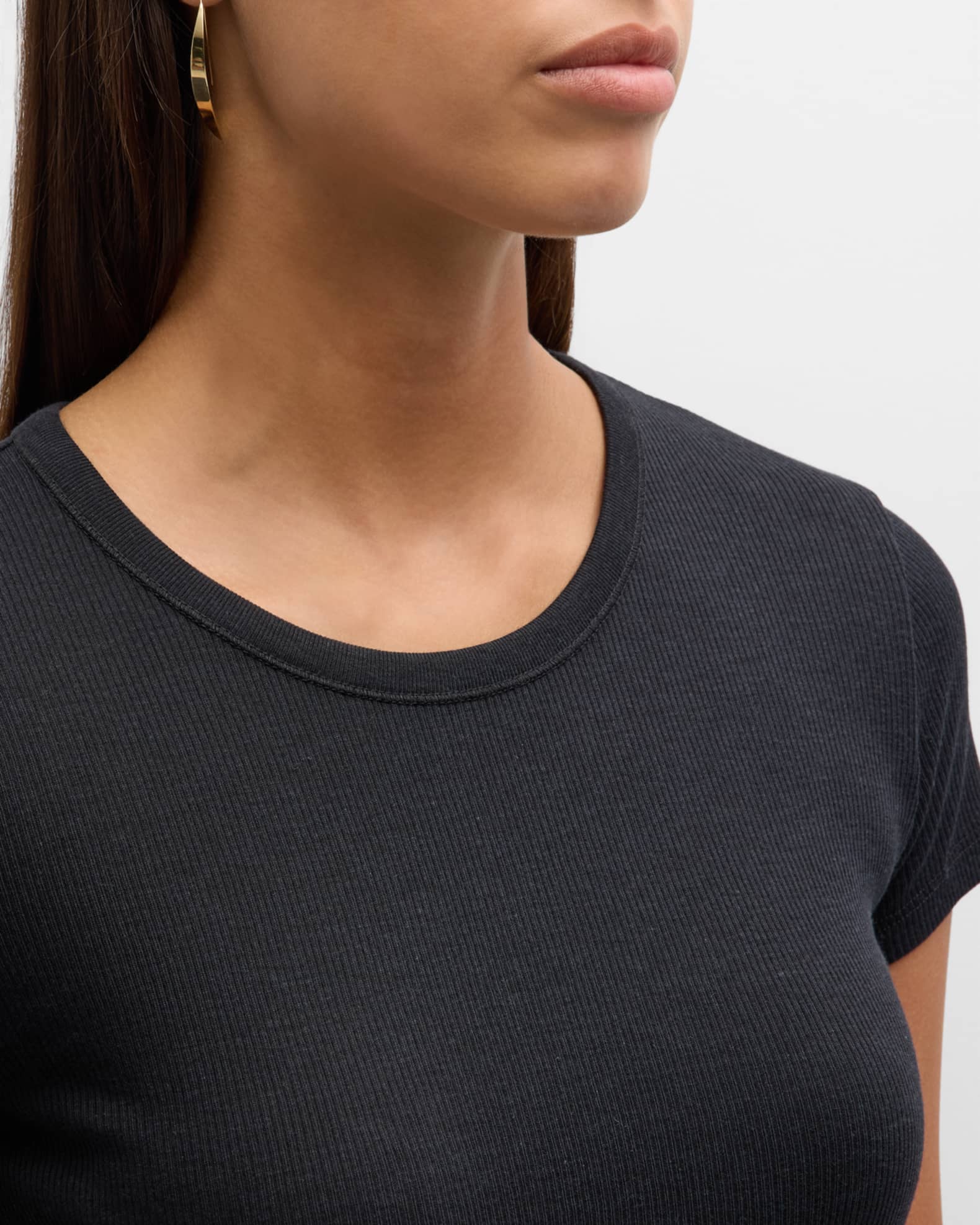 Cotton Lyocell Polo Neck Ruched Tee