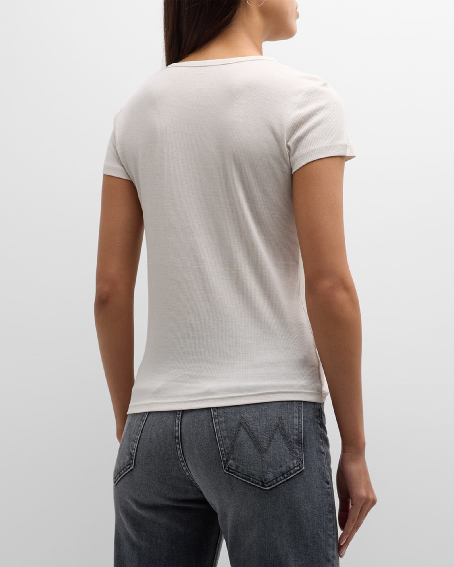 Majestic Lyocell Cotton Semi Relaxed Short Sleeve V-Neck in Gris Bleu