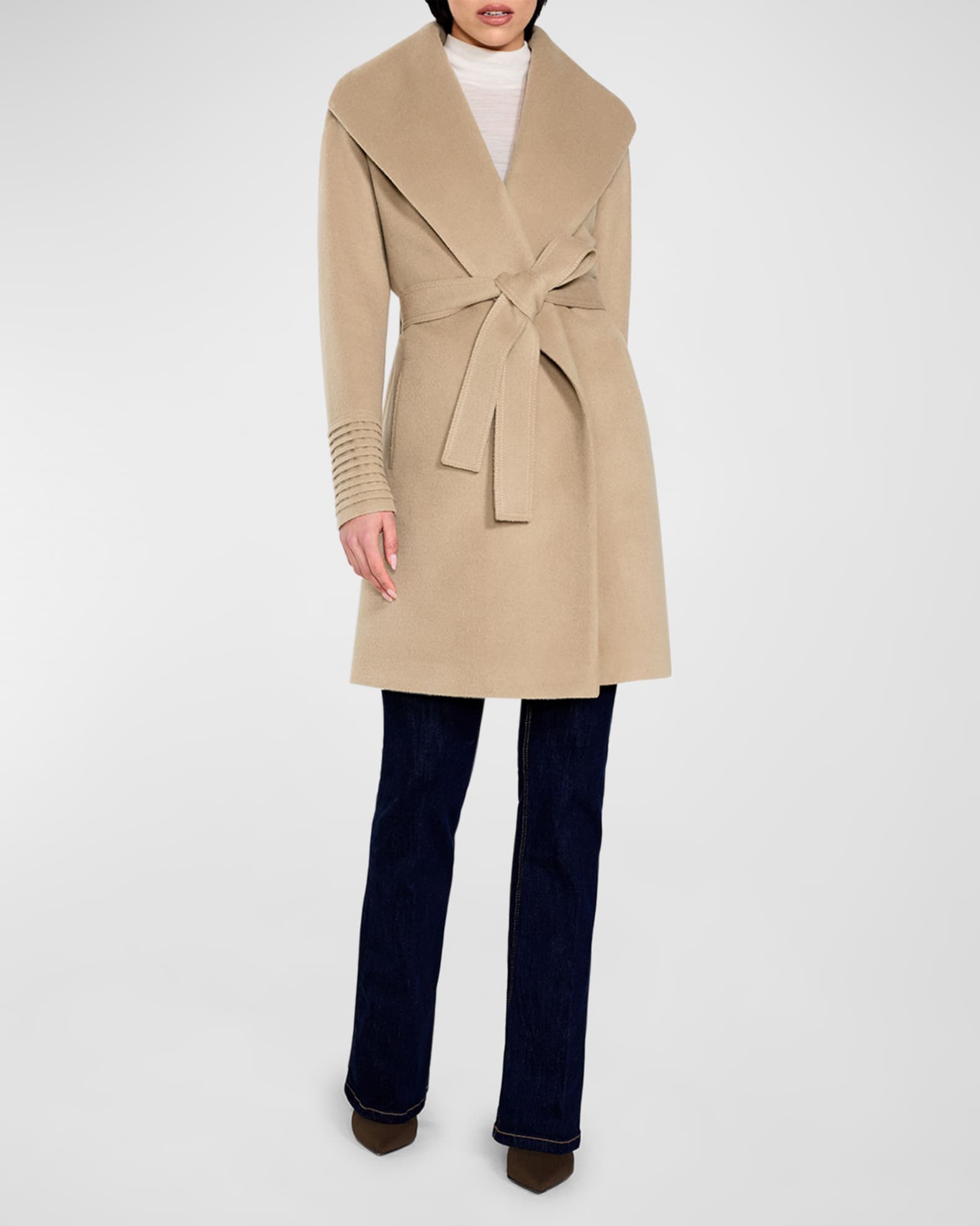 SENTALER Women s Shawl Collar Wrap Coat Camel Size Small
