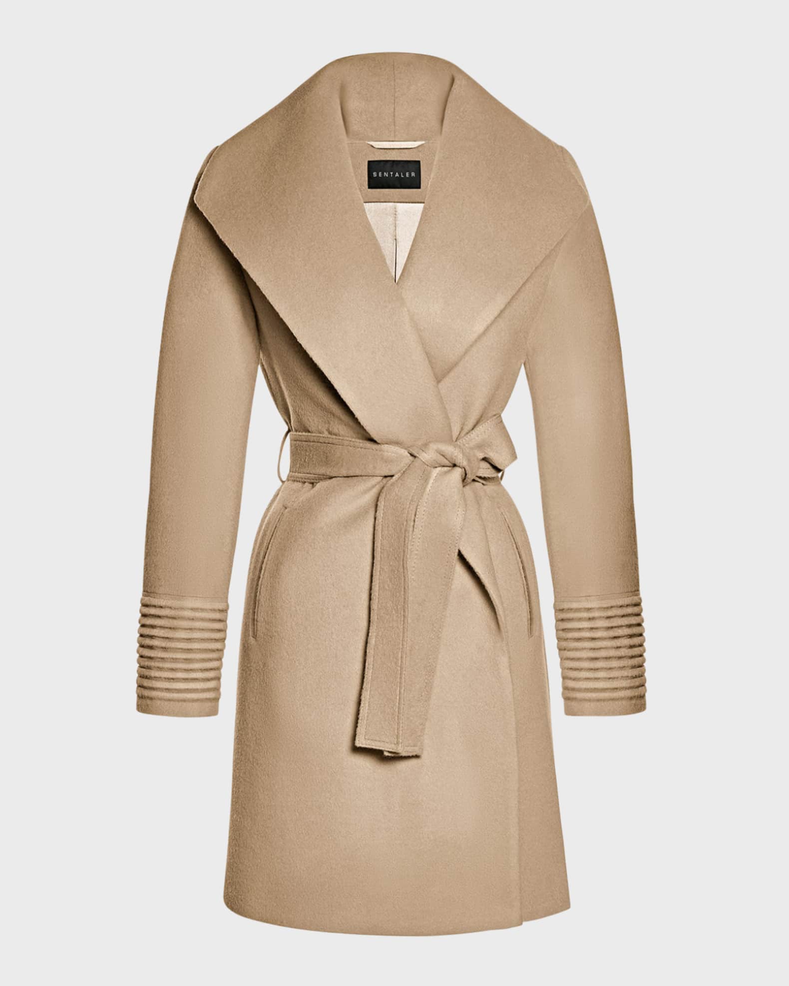 SENTALER Belted Alpaca Wool Wrap Coat Camel