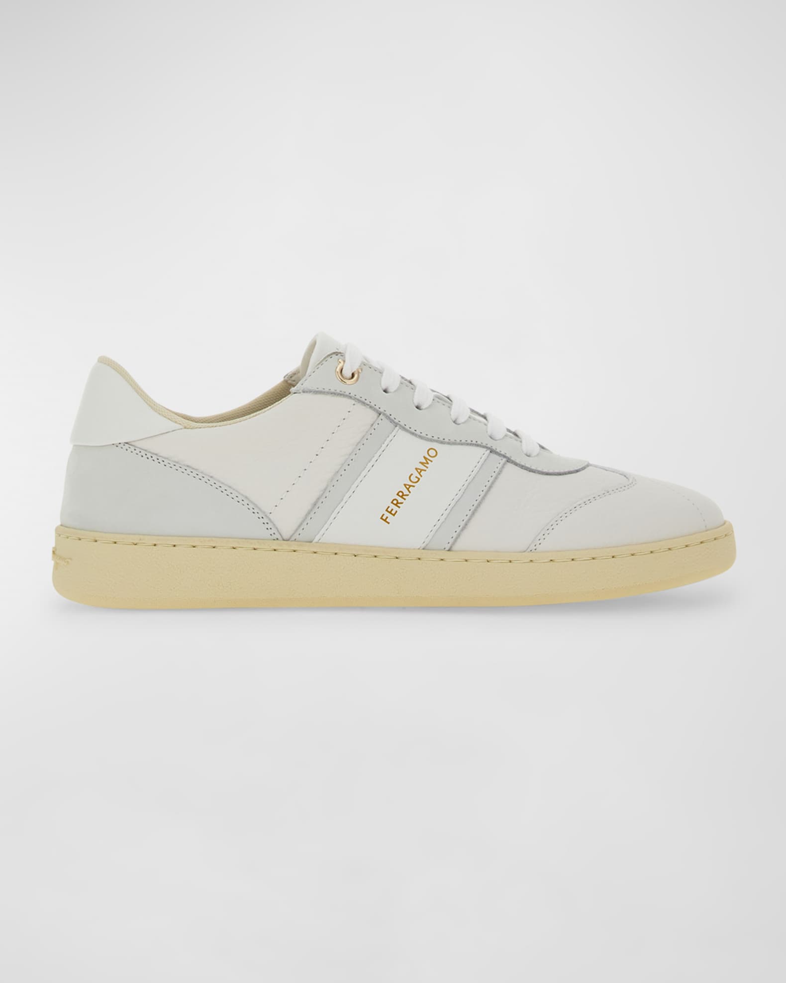 Ferragamo Achilles Mixed Leather Low-Top Sneakers