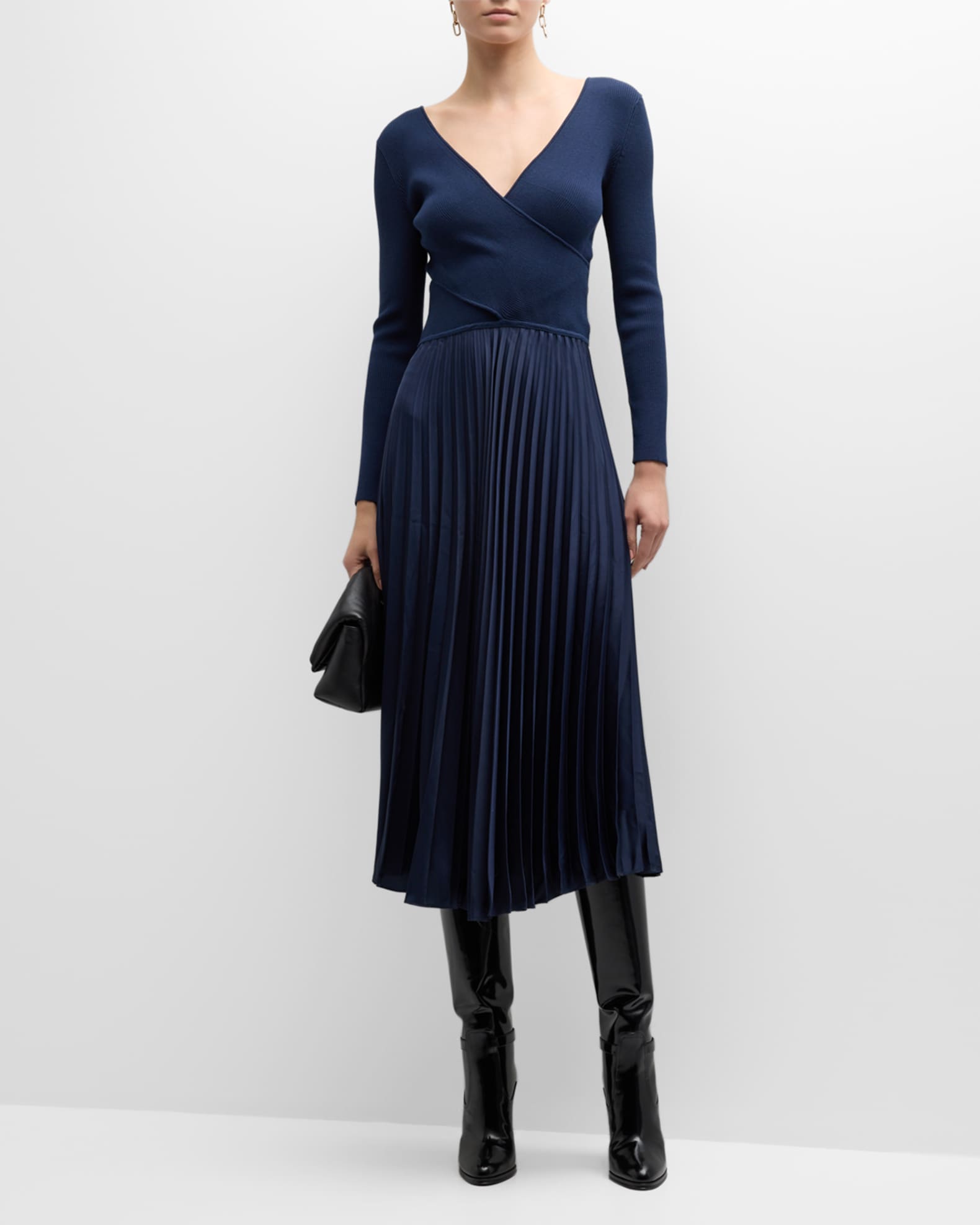 Derek Lam 10 Crosby Anika Long Sleeve Pleated Midi Sweater Dress Neiman Marcus