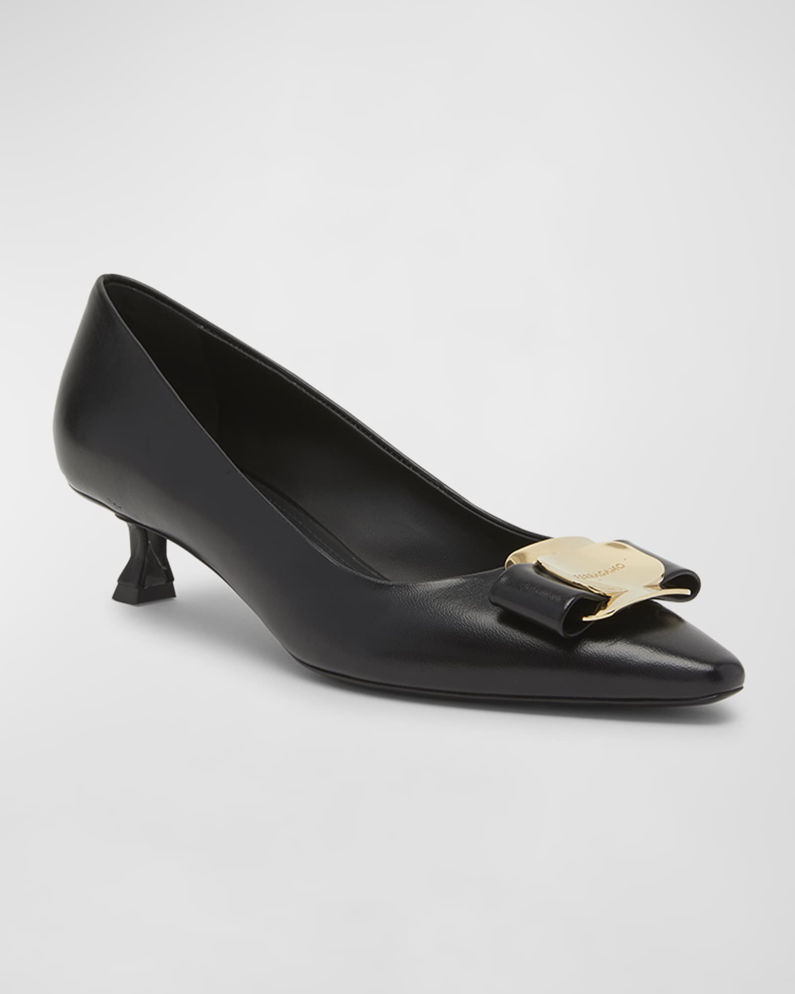 Ferragamo Zelma Leather Bow Kitten-Heel Pumps | Neiman Marcus