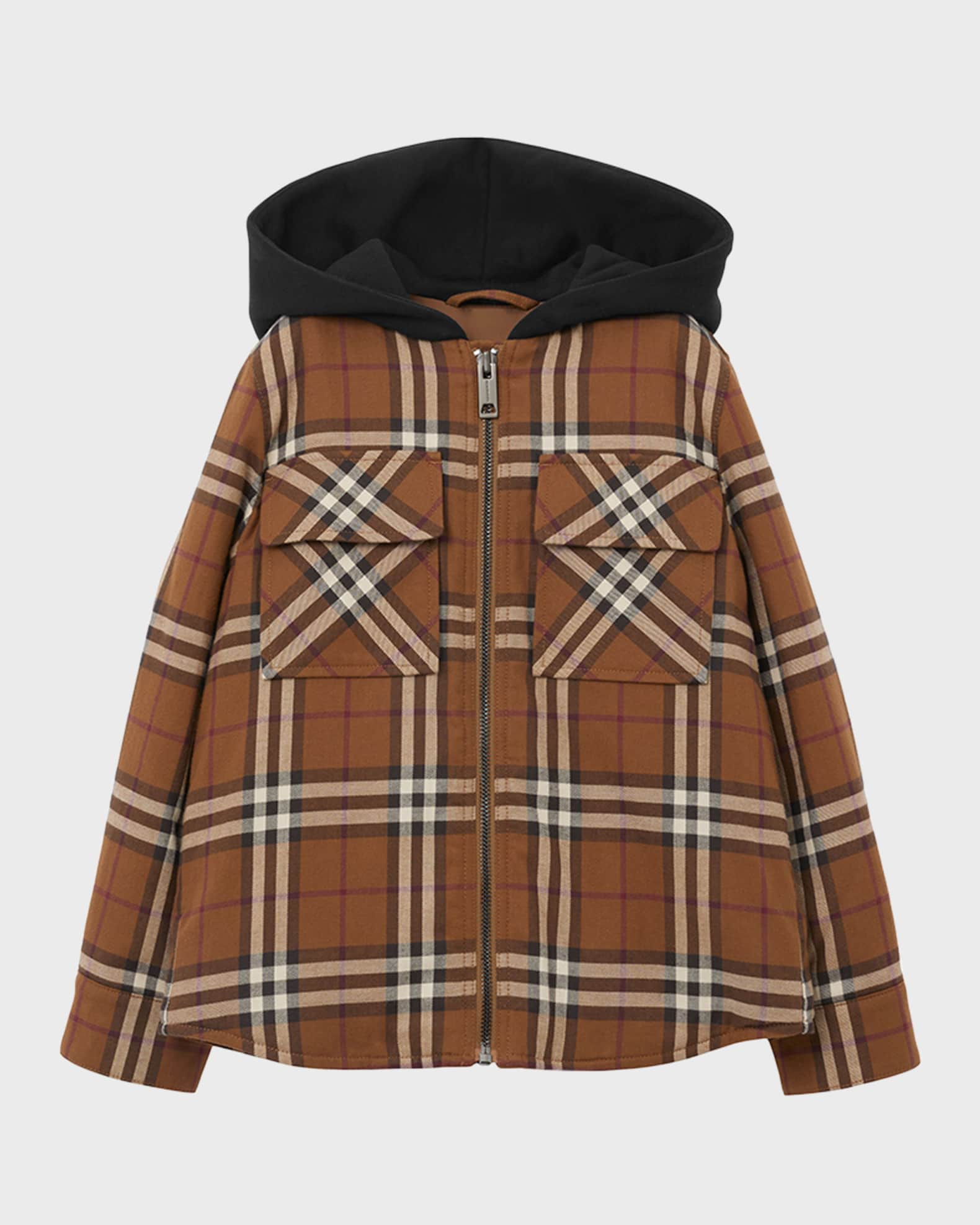 Burberry Boy's Eddie Hooded Flannel Check Jacket, Size 6-12