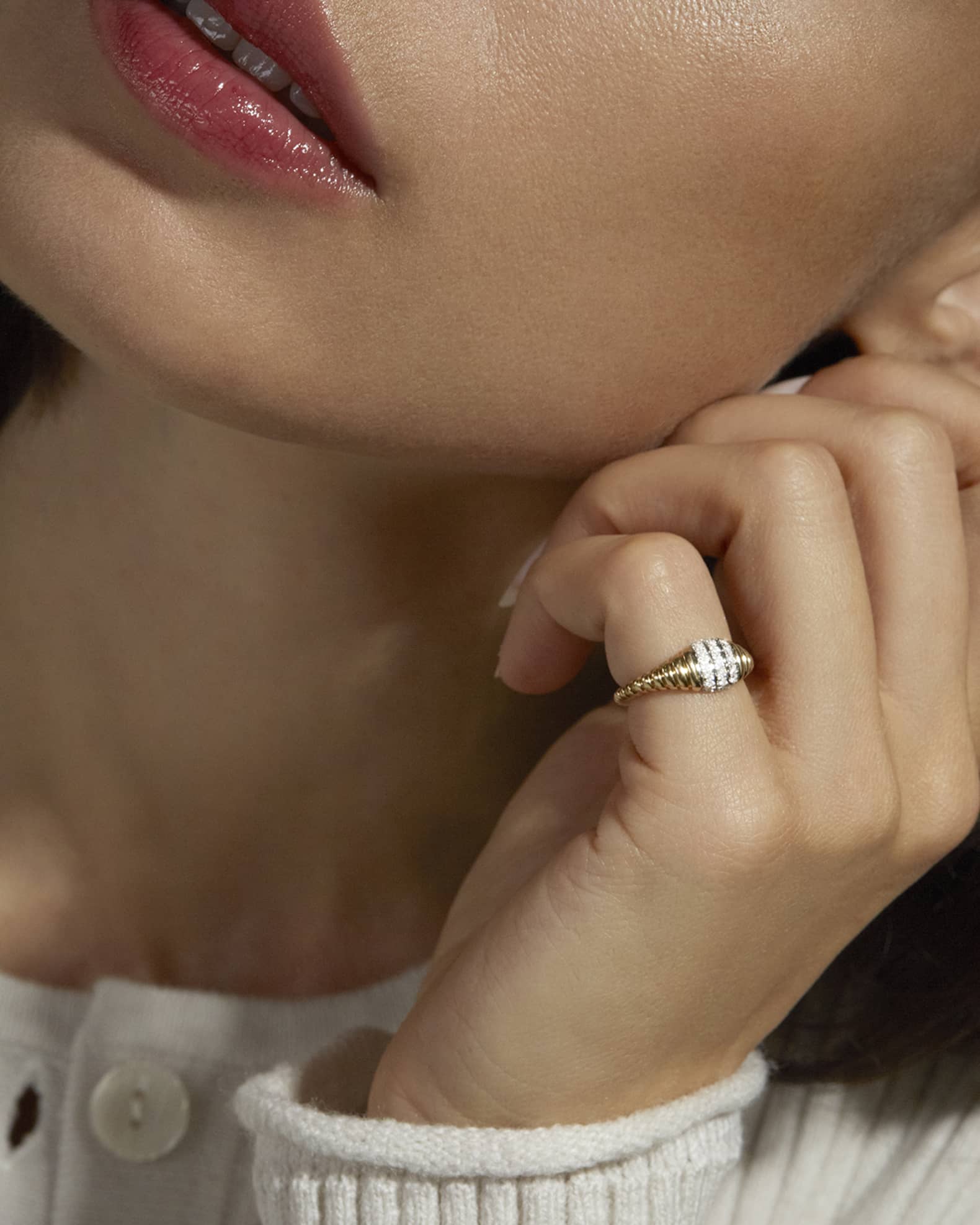 Three-Row Diamond Pavé 10K Gold Pinky Ring 1