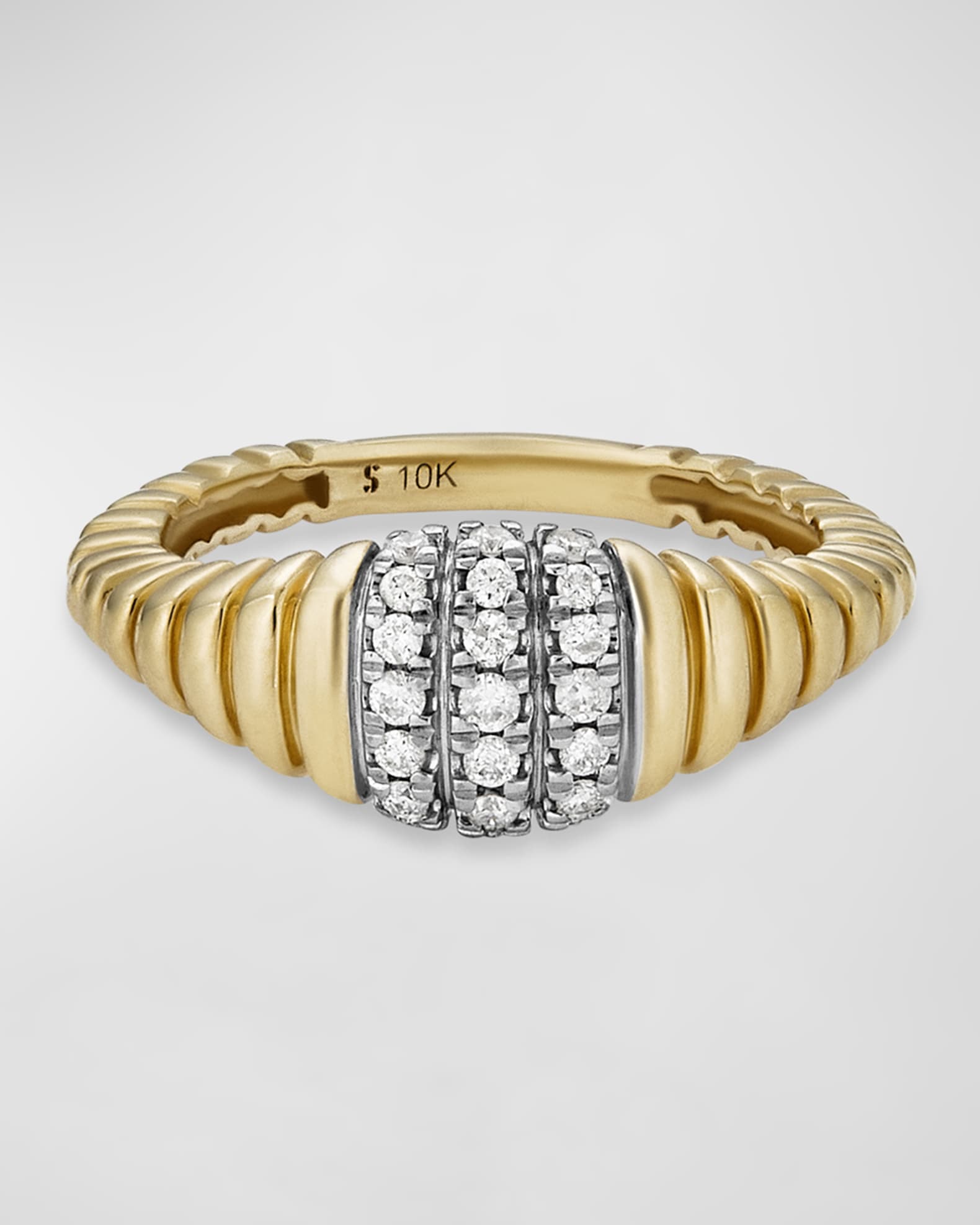 Three-Row Diamond Pavé 10K Gold Pinky Ring 0