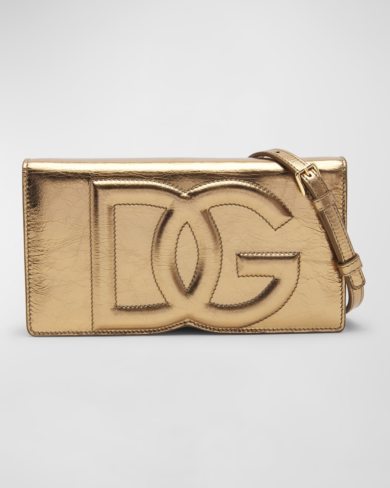 Dolce & Gabbana Mini DG Logo Leather Crossbody Bag in Gold