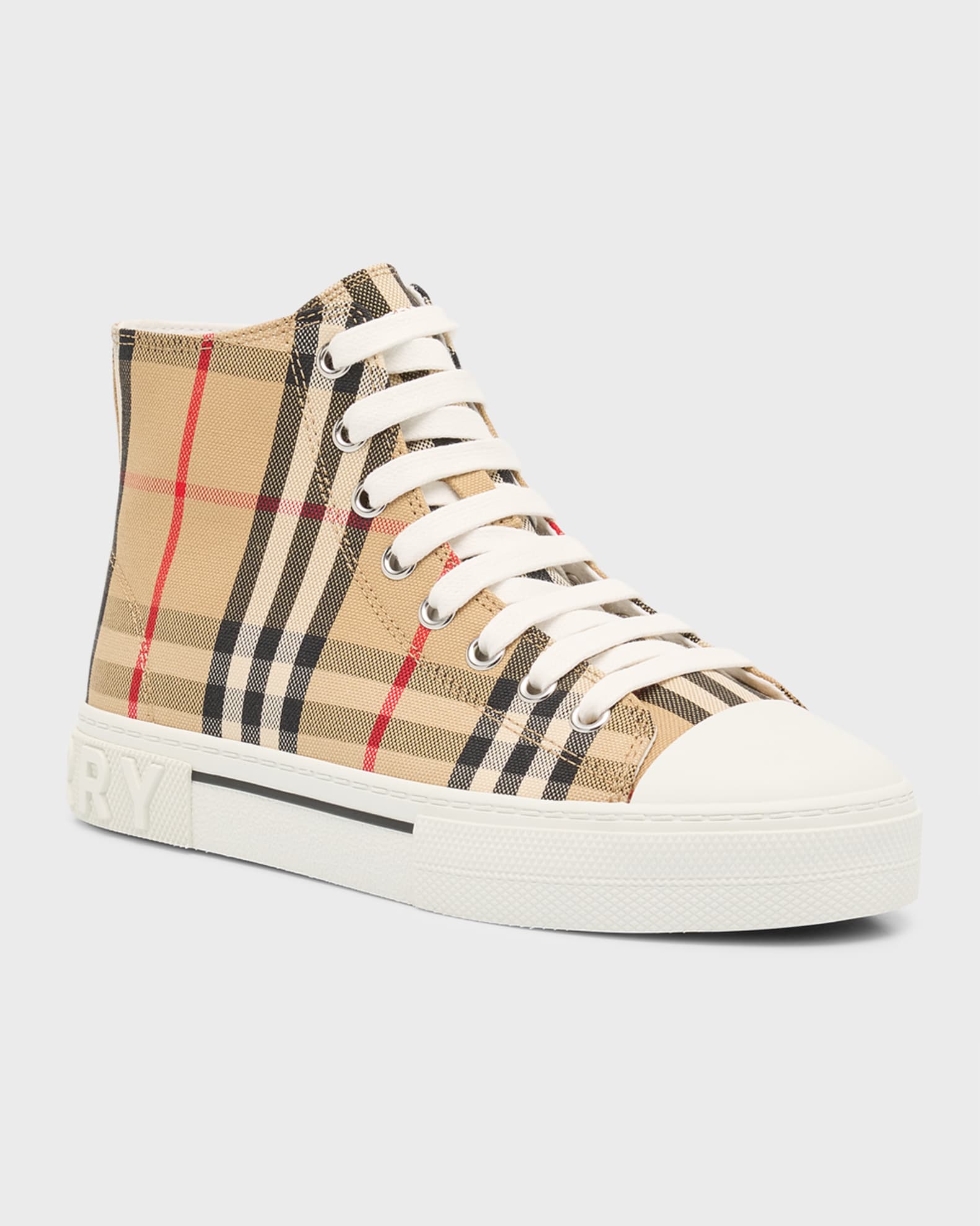Burberry Kid s Mini Jack Check High Top Sneakers Kids Neiman Marcus