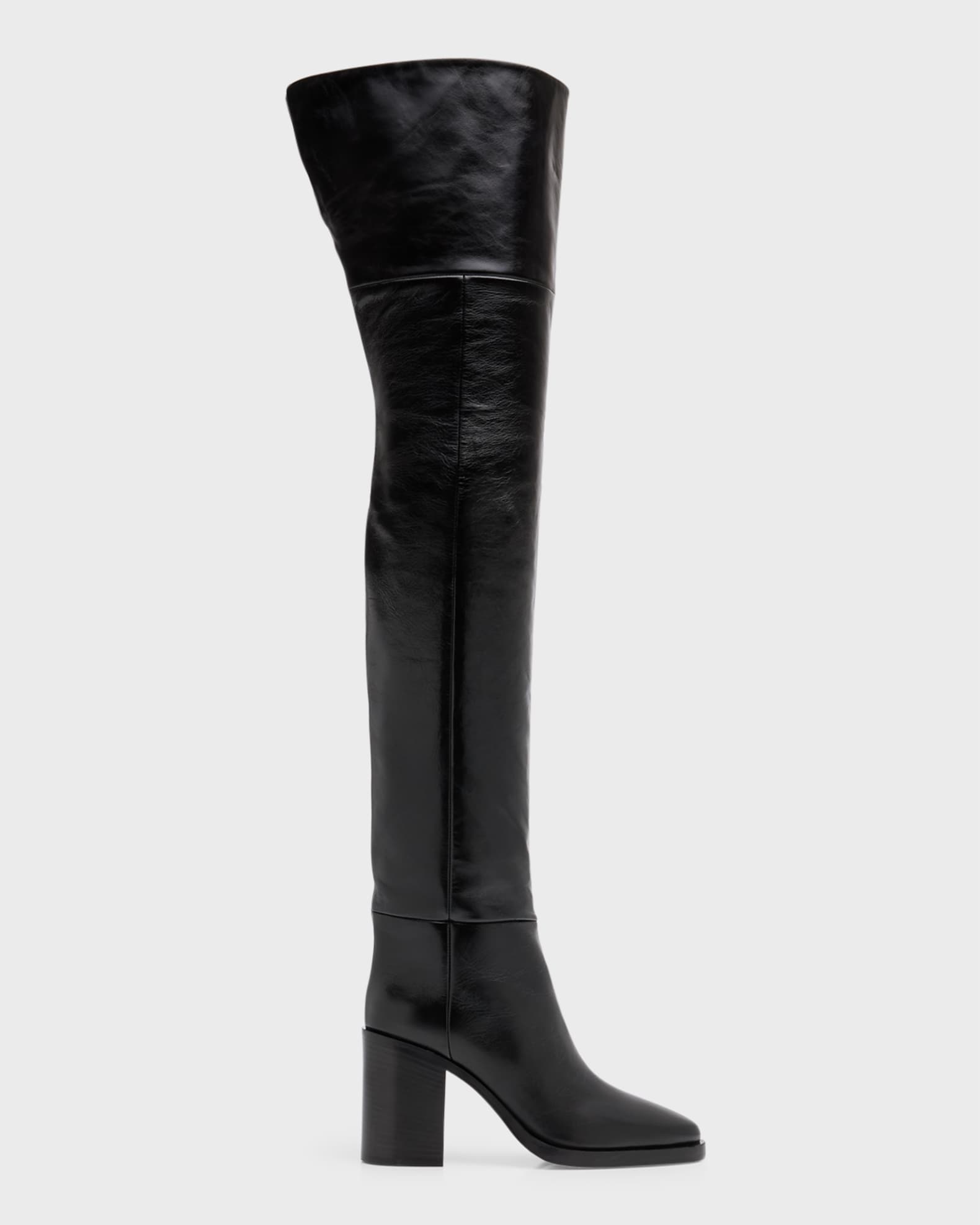Slouchy Patent Leather Knee High Boots in Black - Paris Texas