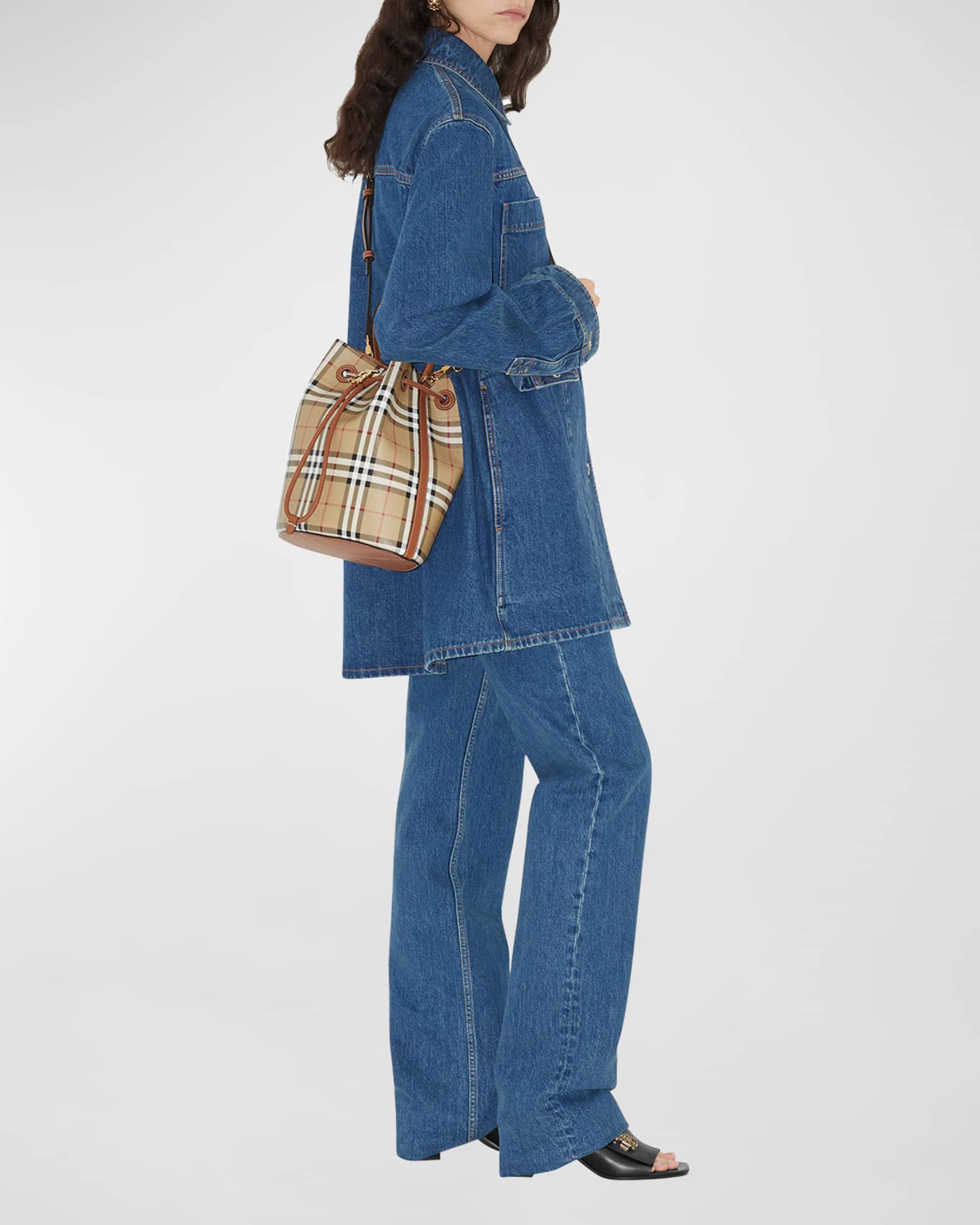 Burberry Small Check Drawstring Bucket Bag Neiman Marcus