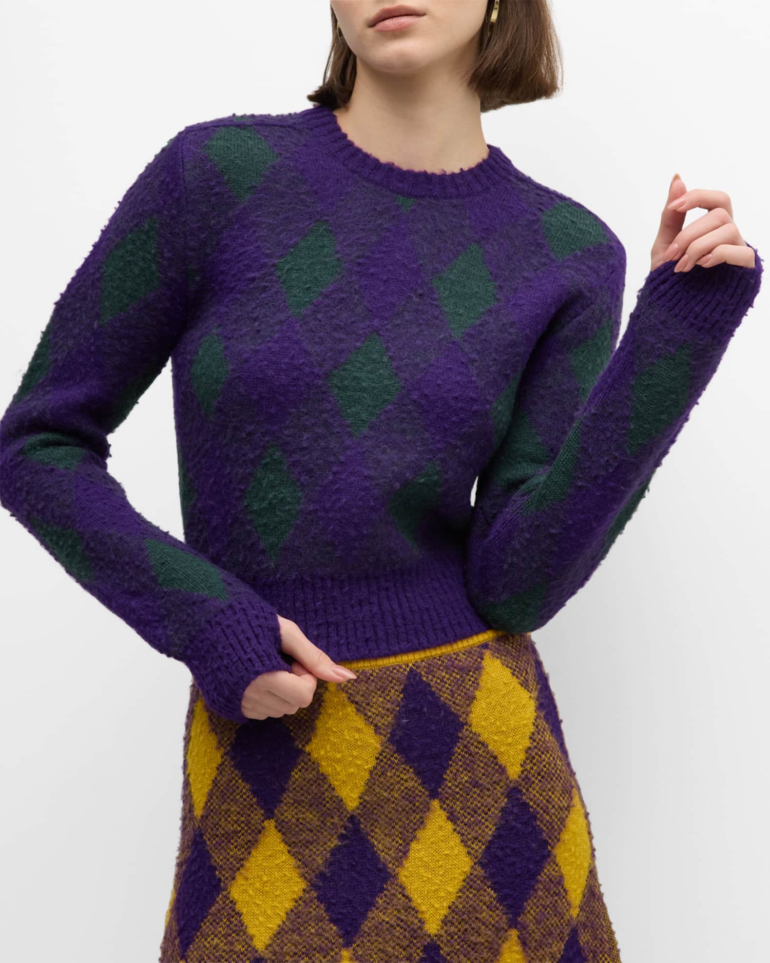 Burberry Check Knit Long Sleeve Thumbhole Sweater Neiman Marcus