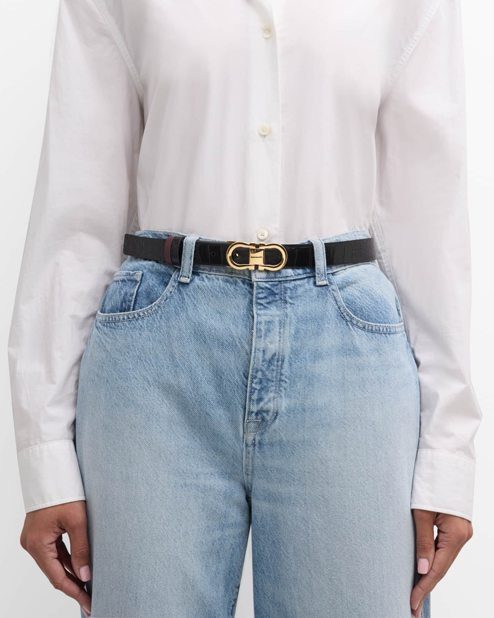 Gancini Croc-Embossed Leather Belt  1