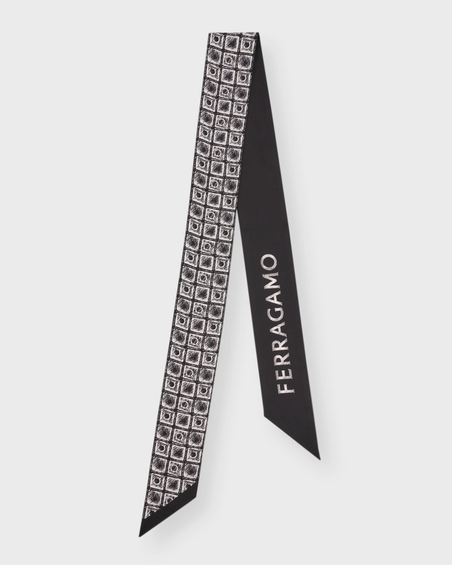 Ferragamo Etched Cube Print Silk Twill Skinny Scarf