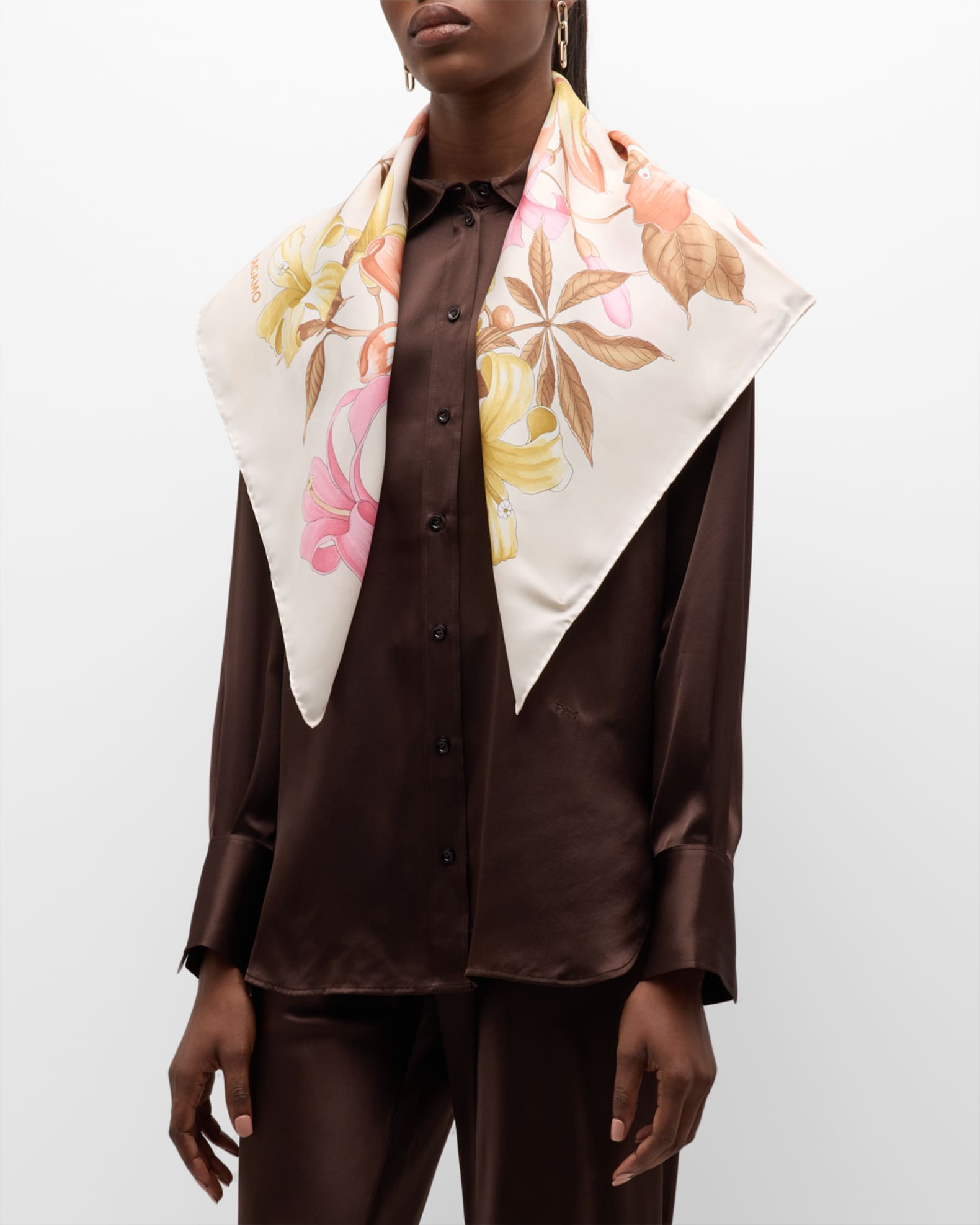 FERRAGAMO - Floral Print Silk Scarf