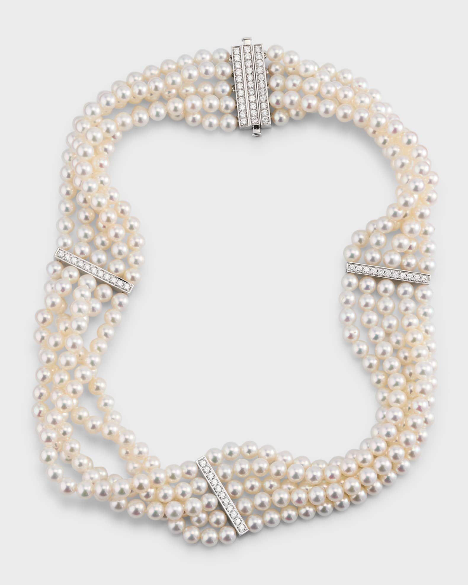 18K White Gold Akoya Cultured Pearl and Diamond Choker  0