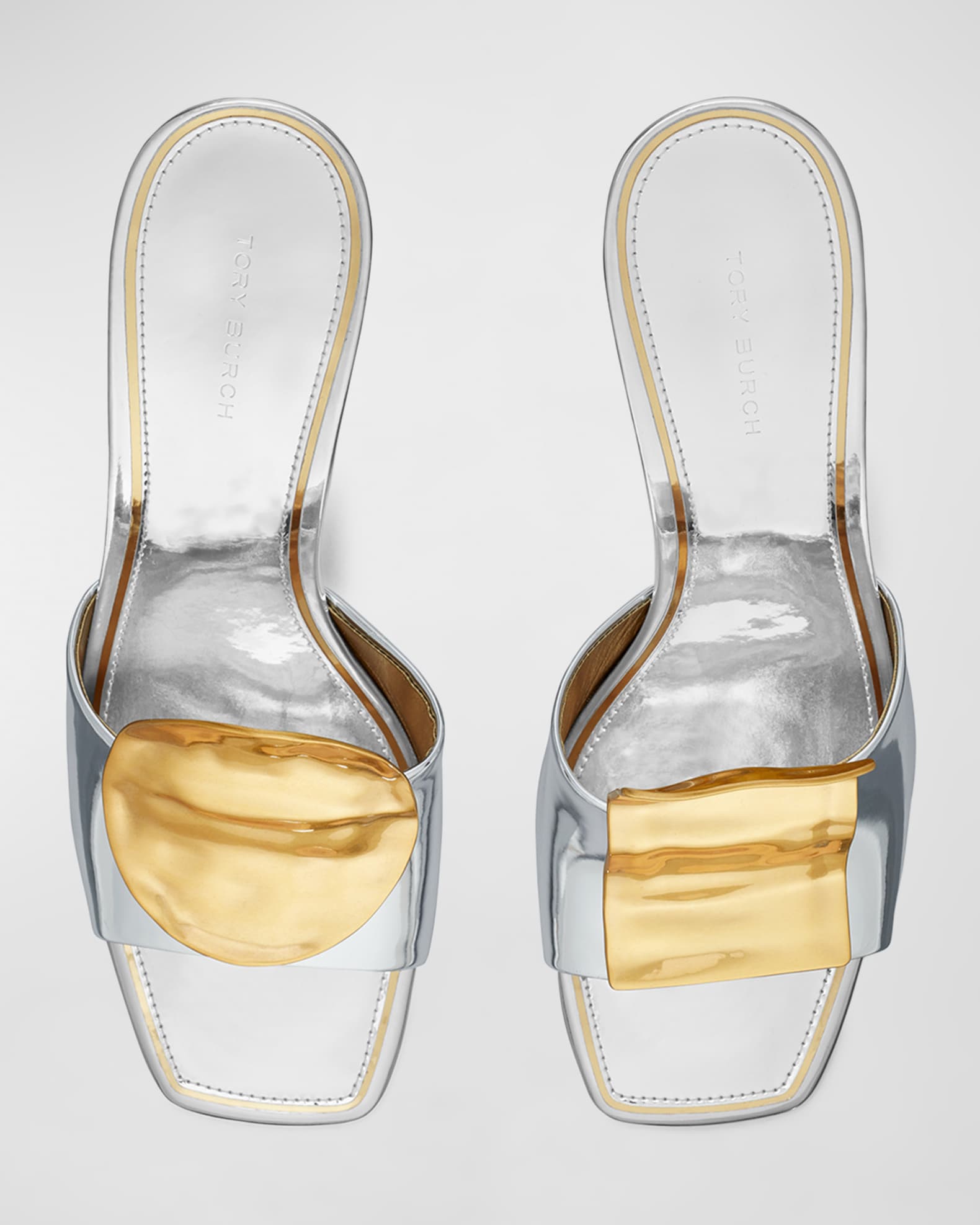Tory Burch Patos Disc Metallic Mule Sandals | Neiman Marcus