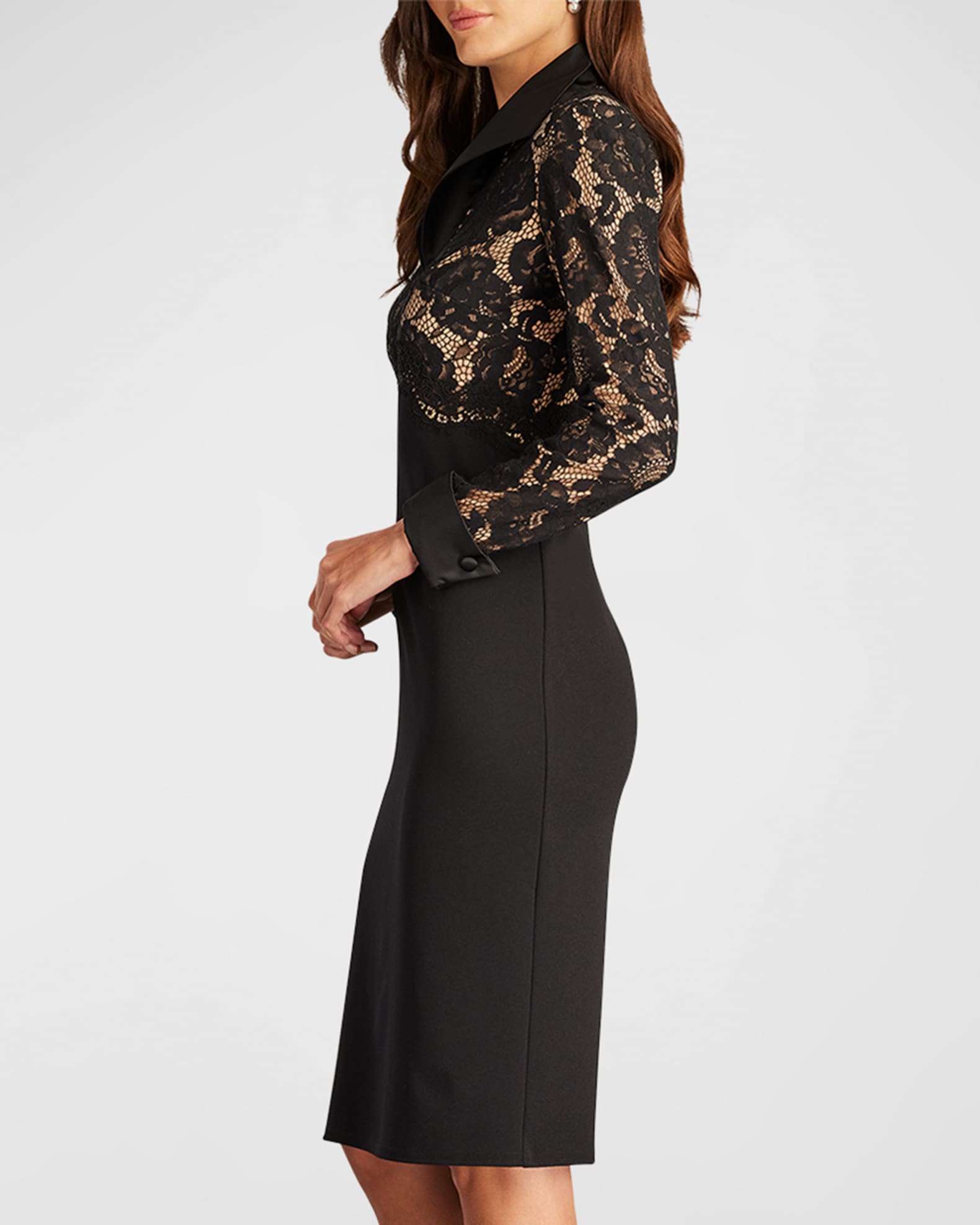 高い素材 Two-Tone Shoji Tadashi Lace-Bodice Dress Midi Bodycon スーツ・フォーマル・ドレス