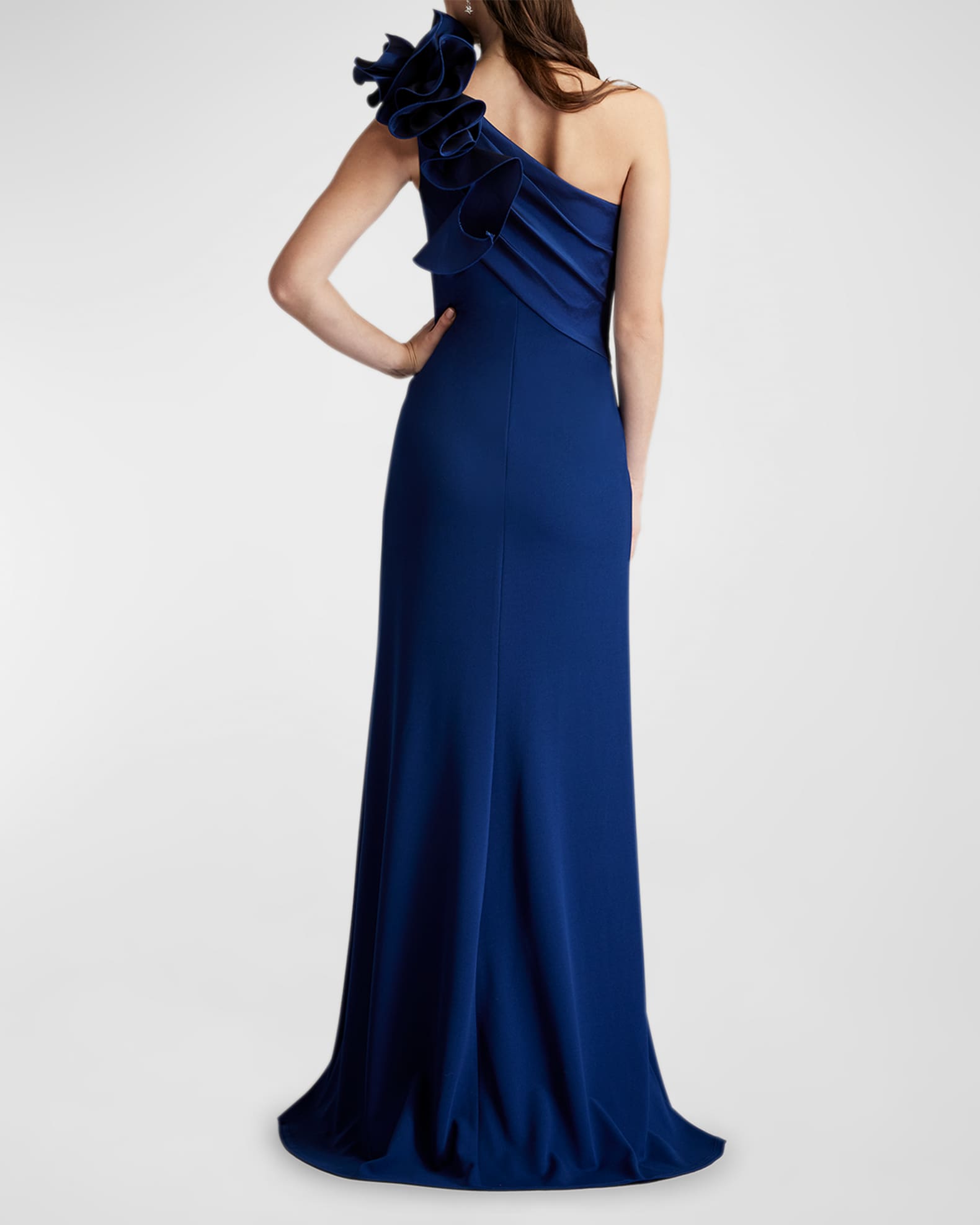 Ruffle Two-Tone One-Shoulder Gown