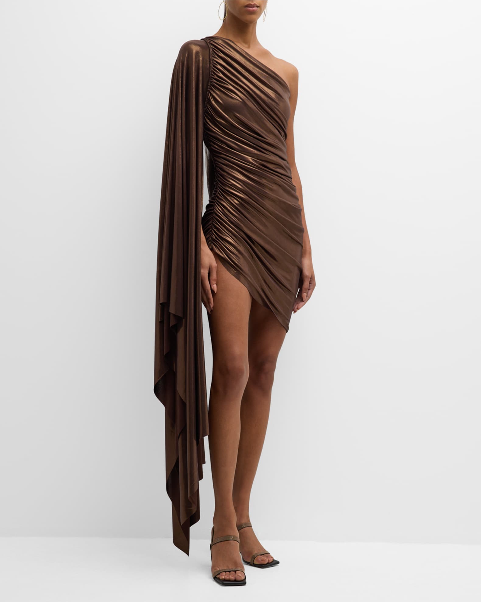 Norma Kamali Diana Lamé Pickleball Dress with Capelet Sleeve Neiman