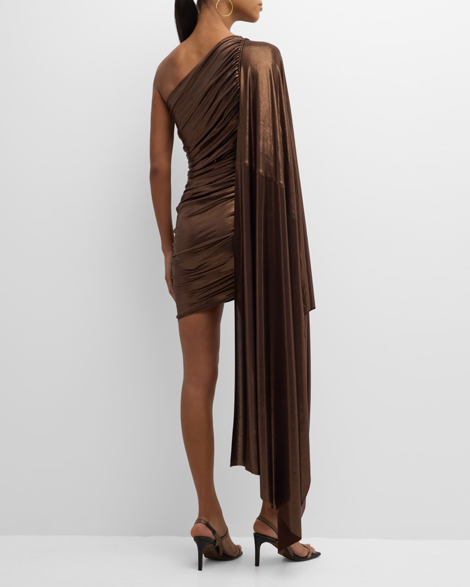 Norma Kamali Diana Lamé Pickleball Dress with Capelet Sleeve Neiman