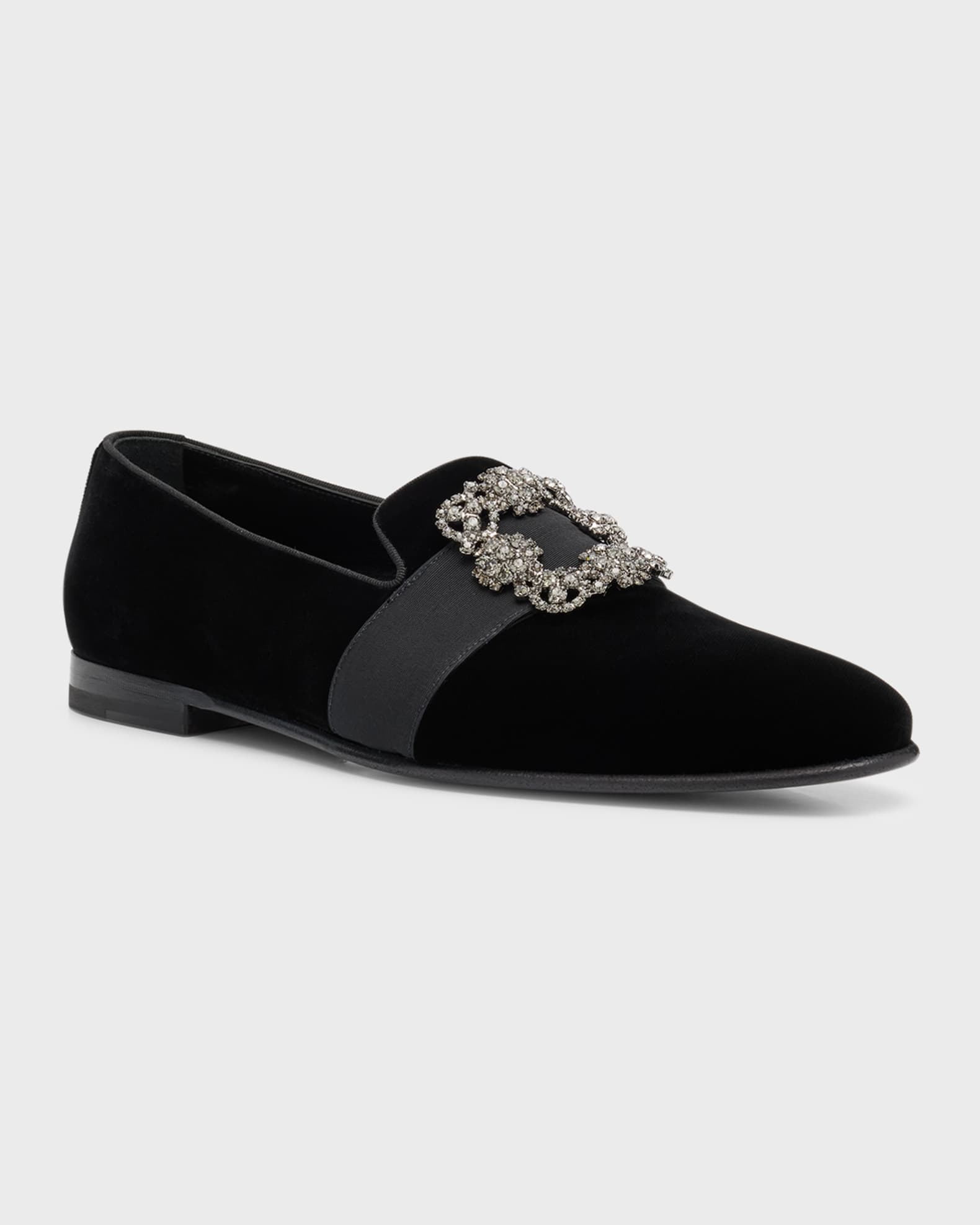 Men's Crystal Buckle Suede Loafers 1