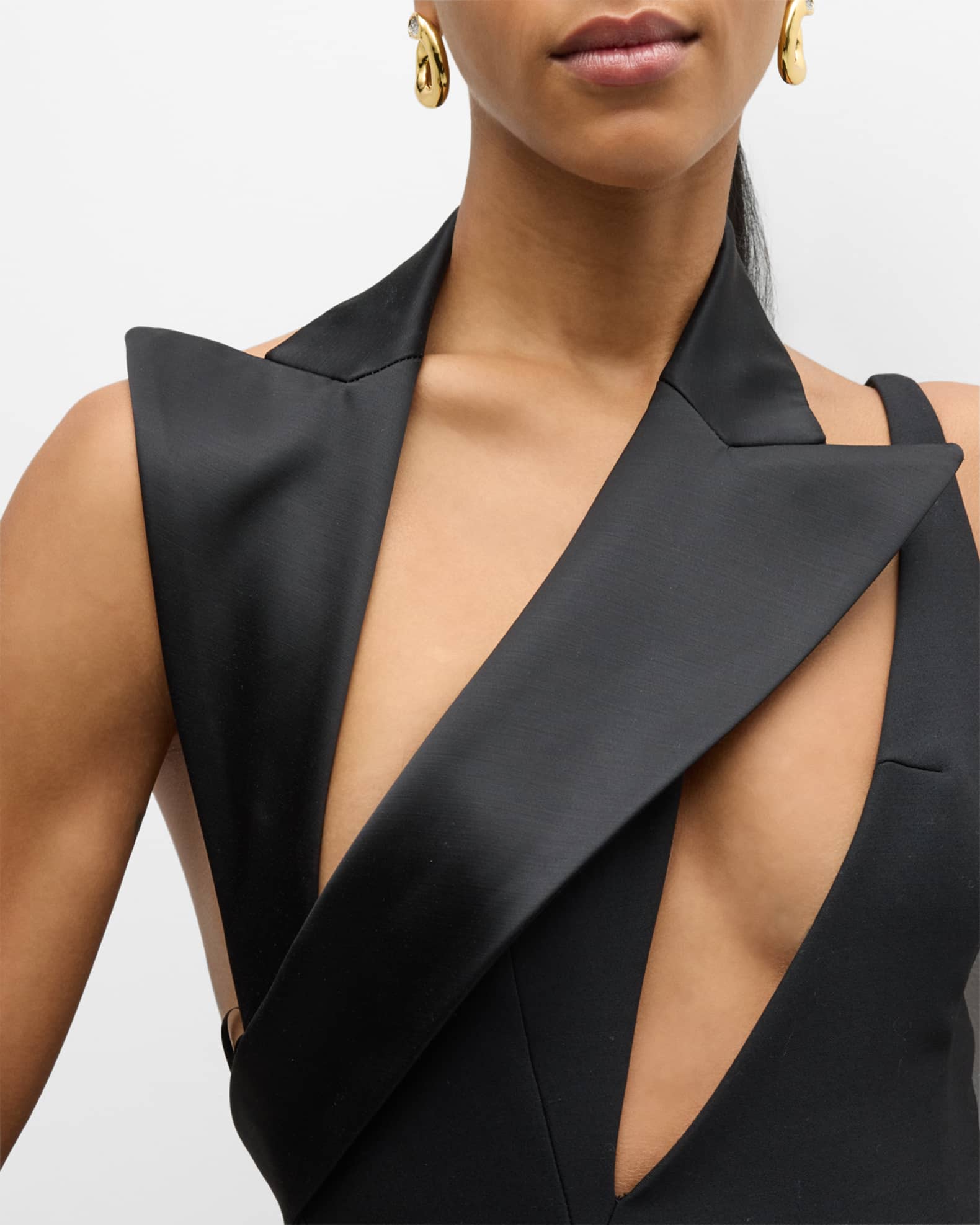 LAQUAN SMITH ONE SHOULDER LEATHER COLLARED MINI DRESS